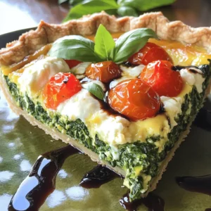 - 1 pre-made pie crust - 2 cups fresh spinach, finely chopped - 1 cup cherry tomatoes, halved - 1 small onion, diced - 3 large eggs - 1 cup heavy cream - 1 cup shredded mozzarella cheese - Spices: garlic powder, salt, black pepper, and freshly grated nutmeg - Additional cheese options (feta or cheddar) - Herbs for flavor enhancement (basil or thyme) For this quiche, I love using fresh ingredients. The spinach adds a nice color and nutrients. The cherry tomatoes give a sweet burst in every bite. I use a pre-made pie crust for ease. It saves time and keeps the focus on the filling. The eggs and cream make the quiche rich and creamy. I always add mozzarella for its meltiness. You can also try feta or cheddar if you want a twist. Garlic powder, salt, black pepper, and nutmeg add flavor. Nutmeg sounds fancy, but it pairs well with eggs. If you want to elevate your dish, consider adding herbs like basil or thyme. They add freshness and aroma. Experiment with these add-ins to make the quiche your own. To start, preheat your oven to 375°F (190°C). This heat will help your quiche cook evenly. Grab your tools: a medium skillet, a large mixing bowl, and a pie dish. Now, let’s prepare the pie crust. Since we use a pre-made crust, it saves time. Place it in your pie dish and set it aside. First, heat 1 tablespoon of olive oil in the skillet over medium heat. Add 1 small diced onion and sauté it for about 3-4 minutes. Cook until the onion is soft and clear. Next, toss in 2 cups of finely chopped spinach. Stir it gently and cook for about 2 minutes, until the spinach wilts. Remove the skillet from the heat and let it cool for a moment. In a large bowl, whisk together 3 large eggs and 1 cup of heavy cream. Make sure they blend well. Add 1/2 teaspoon of garlic powder, 1/2 teaspoon of salt, 1/4 teaspoon of black pepper, and 1/4 teaspoon of freshly grated nutmeg. This mix adds great flavor! Now fold in 1 cup of shredded mozzarella cheese. Then, gently stir in the sautéed spinach and onions. Finally, add 1 cup of halved cherry tomatoes, being careful not to break them. Now it’s time to pour the filling into the pie crust. Spread it out evenly. Place the quiche in your preheated oven. Bake for 35-40 minutes. You’ll know it’s ready when it’s set in the middle and golden brown on top. After baking, let it cool for 5-10 minutes. This wait makes slicing easier and keeps it nice. To prevent a soggy crust, pre-bake your pie crust for about 10 minutes. This step helps it firm up. Use pie weights or dried beans to keep the crust flat while baking. To ensure a fluffy texture, whisk your eggs and cream well. Mix them until you see small bubbles. This adds air, making the quiche light. For seasoning variations, try adding a pinch of paprika or cayenne pepper for a little heat. You can also use smoked salt for a deeper flavor. Fresh herbs can really boost your quiche. Consider adding basil, thyme, or chives. Chop them finely and mix them in with your egg mixture. For elegant serving, slice the quiche into wedges and place each on a colorful plate. A sprinkle of fresh herbs on top makes it look fancy. Pair your quiche with a light salad or some fresh fruit. A glass of white wine or iced tea can also be a great match. {{image_4}} You can change up the veggies in your quiche. Try using kale, bell peppers, or zucchini. These add different flavors and textures. If you prefer, you can also use canned vegetables. Just drain them well before adding to your mix. Want more protein? Adding cooked bacon, ham, or chicken makes a tasty quiche. For a vegetarian option, try tofu or chickpeas. Both add protein and keep your meal filling. Looking for a healthier crust? You can use a whole wheat crust. This option adds fiber and a nutty flavor. If you need a gluten-free choice, there are many gluten-free crusts available. They work well and keep your quiche just as delicious. To store leftovers, place your quiche in an airtight container. This keeps it fresh for up to three days. Make sure to let it cool before sealing. When reheating, use the oven for best results. Preheat it to 350°F (175°C) and heat for about 15 minutes. This keeps the crust crispy and the filling warm. You can also use the microwave, but be careful; it can make the crust soggy. To freeze the quiche, wrap it tightly in plastic wrap. Then, place it in a freezer-safe bag or container. This way, it can last for up to three months. When you are ready to enjoy it, thaw it overnight in the fridge. Reheat it in the oven at 350°F (175°C) for about 25 minutes. This will help the quiche regain its original taste and texture. The quiche is safe to eat for three days when stored in the fridge. If frozen, it remains safe for three months. Always check for signs of spoilage before consumption. If it looks or smells off, it’s best to toss it. Enjoy your delicious quiche while it’s fresh! Can I use frozen spinach? Yes, you can use frozen spinach. Just thaw it and squeeze out excess water. This keeps your quiche from getting soggy. Fresh spinach, though, gives a brighter flavor. How do I know when the quiche is done? Your quiche is done when the center is set and the top is golden brown. You can gently shake the pan. If it jiggles slightly, let it bake a few more minutes. Can I make quiche ahead of time? Yes, you can make quiche ahead of time. Bake it, cool it, and store it in the fridge. Reheat it before serving for the best taste. Caloric content per serving Each slice of quiche has about 300 calories. This can change based on your pie crust and cheese choice. Health benefits of main ingredients - Spinach is high in vitamins A and C, plus iron. - Tomatoes provide antioxidants like lycopene. - Eggs are a great source of protein and healthy fats. - Cheese adds calcium for strong bones. Can I swap the cheese? Yes, feel free to swap the mozzarella. Try feta for a tangy taste or cheddar for a sharper flavor. How to adjust cooking times for different ovens? Ovens can vary. If your oven runs hot, check the quiche 5-10 minutes early. If it runs cool, it may need a few extra minutes. Use the look and feel of the quiche to guide you. You now have all the steps to make a delicious spinach tomato quiche. We covered the essential ingredients and how to prepare them. You’ve learned tips for perfecting the dish and ways to customize it. Remember to try different veggies or proteins for more variety. Storing leftovers correctly ensures you can enjoy this dish later. Quiche is versatile and easy to make, making it perfect for any meal. Now, it’s time to get cooking and enjoy your homemade quiche!