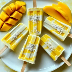 To make Mango Coconut Chia Pops, you will need the following ingredients: - 2 ripe mangoes, peeled and diced into small cubes - 1 cup of coconut milk (choose between canned for creaminess or carton for lighter texture) - 1/2 cup chia seeds - 1/4 cup honey or maple syrup (adjust to your preferred sweetness) - 1 teaspoon pure vanilla extract - 1/2 teaspoon sea salt - Optional: shredded coconut for an appealing garnish Each ingredient plays a key role. The mangoes add sweetness and flavor. Coconut milk gives a rich, creamy base. Chia seeds offer a fun texture and health benefits. You can swap ingredients for a different taste. If you don’t have mangoes, try peaches or berries. For coconut milk, almond or oat milk works too. If you want a sugar-free option, use stevia instead of honey or maple syrup. Pick ripe mangoes that yield slightly when you press them. They should have a sweet aroma. For coconut milk, check the label. Canned versions are thicker and creamier, while carton ones are lighter. Look for options without added sugars or preservatives for the best taste. First, grab two ripe mangoes. Peel them and cut them into small cubes. Next, toss the mango pieces into a blender. Add one cup of coconut milk. You can use canned coconut milk for a creamier treat or the carton version for a lighter feel. Then, include a quarter cup of honey or maple syrup. This will sweeten the pops. Add one teaspoon of pure vanilla extract and half a teaspoon of sea salt to enhance the flavor. Blend everything on high until you get a smooth and creamy mixture. After blending, taste your mango-coconut mix. If you want it sweeter, add more honey or syrup. Blend it again briefly to mix. Now, take a medium bowl and combine half a cup of chia seeds with the blended mixture. Stir well to ensure no seeds stick together. Let the mixture sit for about 10-15 minutes. This will help it thicken. Stir it again after 5 minutes to spread the chia seeds evenly. Once your mixture thickens, it’s time to fill the molds. Carefully pour the mango-coconut chia mix into your popsicle molds. Leave a small gap at the top of each mold. This space allows for expansion as they freeze. Next, insert popsicle sticks into each mold. Make sure they stand straight. Place the molds in the freezer. Let them freeze for at least 4 to 6 hours. You want them to be completely firm before serving. When you're ready to enjoy your pops, take them out of the freezer. If they seem stuck, run warm water over the outside of the molds for a few seconds. This helps loosen the pops. Gently pull them out of the molds. For extra fun, you can roll each pop in shredded coconut before serving. Arrange them on a colorful platter with fresh mango slices. Your guests will love this tropical and refreshing treat! To get the best texture for your Mango Coconut Chia Pops, start with ripe mangoes. Look for mangoes that feel soft when you gently press them. This means they are juicy and sweet. When you blend, aim for a smooth mix. Blend the mangoes, coconut milk, honey, vanilla, and salt until creamy. After blending, let the mix sit for 10-15 minutes. This helps the chia seeds absorb liquid. Stir the mixture after five minutes to break up any clumps. The chia seeds will swell and create a nice, thick texture. Taste the mixture before pouring it into molds. If it’s not sweet enough, add more honey or maple syrup. Blend again to mix in the extra sweetness. Adjust based on your taste—everyone enjoys different levels of sweetness. When serving, you can enhance your pops with toppings. A sprinkle of shredded coconut makes them look lovely. Fresh mango slices on the side add color and flavor. You can even serve them with yogurt for a creamy dip. Presentation matters! Roll your pops in shredded coconut for a tropical look. This adds texture and flavor. Use a bright platter to make the pops stand out. Arrange them with fresh mango slices for a colorful display. You can also add mint leaves for a fresh touch. This adds a nice pop of color and flavor. Serve the pops in fun cups or on sticks for a playful vibe. Your guests will love the effort, and the pops will look as great as they taste! {{image_4}} You can add other fruits to your mango coconut chia pops. Think about ripe bananas, juicy strawberries, or sweet pineapples. Each fruit brings its own flavor and color. For example, strawberries add a lovely pink hue. Just blend them with your mango and coconut mix. You can adjust the amount of mango based on the fruit you choose. This keeps the pops refreshing and fun. These pops are already dairy-free because of coconut milk. If you want to make them vegan, use maple syrup instead of honey. This small swap keeps the recipe plant-based. You can also try almond or oat milk for different flavors. They will still taste great and give the same creamy texture. Experimenting with flavors can be a blast! Try adding fresh lime juice for a zesty kick. You can also mix in a little ginger for warmth. If you love spice, a dash of cayenne pepper adds a surprising twist. Each change can create a new experience. Just remember to keep the balance so the mango still shines. Don’t be afraid to get creative! To freeze your Mango Coconut Chia Pops, follow a few simple steps. First, make sure to use quality popsicle molds. Silicone molds work best. They help release the pops easily once frozen. Fill each mold carefully, leaving a little space at the top. This space allows for expansion as the pops freeze. Once filled, insert popsicle sticks. Make sure they are centered. Place the molds in the freezer flat. This prevents spills and ensures even freezing. Freeze for at least 4 to 6 hours. For best results, leave them overnight. This way, your pops will be firm and ready to enjoy. Sometimes, you might have extra mangoes or coconut milk. Store leftover mangoes in an airtight container in the fridge. They stay fresh for about 2 to 3 days. If you have coconut milk left, seal it tightly and refrigerate. It will last about 4 to 7 days. For longer storage, freeze coconut milk in ice cube trays. This allows you to use small portions later. Just pop out a cube and add it to smoothies or desserts. Homemade Mango Coconut Chia Pops can last a while in the freezer. They stay fresh for about 2 to 3 months. However, for the best taste and texture, eat them within the first month. After that, they may develop ice crystals or lose flavor. If you notice any unusual smells or colors, it’s best to toss them. Always check before enjoying, especially if they have been in the freezer for a while. Keeping track of the date you made them helps. Enjoy your pops fresh for the best summer treat! Yes, you can use frozen mango. Just make sure it is thawed first. This will help it blend smoothly with the coconut milk. The flavor remains sweet and tropical. Using frozen mango makes this recipe easy all year round. Just remember to drain excess water after thawing. This keeps your pops from getting too watery. You can skip the honey or maple syrup entirely. Instead, use ripe mangoes for natural sweetness. They add a nice flavor without any added sugar. You can also use a sugar-free sweetener like stevia. Another option is to add a little vanilla extract. This enhances the sweetness without sugar. Adjust to your taste! If you want an alternative to chia seeds, try flaxseeds. They offer a similar texture and health benefits. Just make sure to grind them for better absorption. You could also use hemp seeds for a different flavor. They add protein and healthy fats. Another option is to use shredded coconut for a chewy texture. You now have all the tools to make delicious mango coconut chia pops. We covered the ingredients needed and how to select the best mangoes and coconut milk. You learned step-by-step instructions for making the pops and tips for perfect texture. We also explored fun variations and important storage tips. Keep experimenting with flavors and enjoy these healthy treats. You can create joy for yourself and others with each pop. Enjoy your fresh and tasty reward!