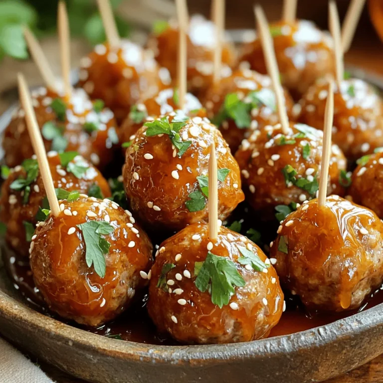 This dish needs a few key items to shine. Here’s what you’ll need: - 1 lb ground beef (or substitute with ground turkey for a lighter option) - 1/2 cup breadcrumbs (preferably plain or seasoned) - 1/4 cup freshly grated Parmesan cheese - 1/4 cup fresh parsley, finely chopped - 1 clove garlic, minced - 1 large egg, lightly beaten - Salt and freshly ground black pepper, to taste For the glaze, gather: - 1/4 cup honey (preferably raw for richer flavor) - 2 tablespoons Sriracha sauce (adjust for spice preference) - 1 tablespoon soy sauce (or tamari for a gluten-free option) - 1 teaspoon toasted sesame oil - 1 teaspoon rice vinegar If you want to swap proteins, ground turkey is a great choice. It gives a lighter taste. You can also use ground chicken or even plant-based meat for a vegetarian option. Each type will change the flavor a bit, but all work well with the honey Sriracha glaze. You can make some easy swaps. If you don’t have breadcrumbs, crushed crackers or oats can work too. For cheese, try feta or mozzarella if you want a different taste. Fresh parsley adds a nice touch, but dried herbs can be used in a pinch. Just remember, fresh herbs have a stronger flavor than dried ones. When making the glaze, feel free to adjust the honey and Sriracha to fit your taste. If you want less spice, cut back on Sriracha. For a sweeter glaze, add more honey. Enjoy experimenting with these ingredients! Start by gathering your ingredients. You need 1 pound of ground beef or turkey, 1/2 cup breadcrumbs, 1/4 cup grated Parmesan, and 1/4 cup fresh parsley. Add 1 clove of minced garlic, 1 beaten egg, salt, and pepper. In a large bowl, mix the ground meat, breadcrumbs, cheese, parsley, and garlic. Make sure everything is blended well. Then, add the beaten egg and season your mixture with salt and pepper. Mix again until fully combined. Once your mixture is ready, shape it into 1-inch meatballs. Place them on a baking sheet lined with parchment paper. Leave some space between each meatball for even cooking. Preheat your oven to 400°F (200°C). This temperature helps the meatballs cook through while getting a lovely brown crust. Bake the meatballs for 20 to 25 minutes. They are done when they are golden brown and cooked inside. Keep an eye on them. Each oven is different, so check for doneness at 20 minutes. You want a safe internal temperature of 165°F (74°C) for ground meat. While the meatballs bake, it's time to whip up the glaze. In a small saucepan over medium heat, combine 1/4 cup honey, 2 tablespoons of Sriracha, 1 tablespoon of soy sauce, 1 teaspoon of toasted sesame oil, and 1 teaspoon of rice vinegar. Stir the mixture for 2 to 3 minutes. You want it to thicken slightly and blend well. This glaze adds a sweet and spicy flavor to your meatballs. Once the meatballs are done, place them in a large bowl. Pour the honey Sriracha glaze over them and toss gently to coat. For extra caramelization, you can broil the meatballs for an additional 2 to 3 minutes. Just watch them closely to avoid burning. To make great meatballs, you need the right mix. I use 1 pound of ground beef or turkey. Mixing in 1/2 cup of breadcrumbs helps hold the meatballs together. Freshly grated Parmesan cheese adds flavor and moisture. I also add 1/4 cup of chopped parsley for color and taste. Make sure to mix everything well. This ensures even cooking and a nice texture. Not everyone likes the same heat. I suggest starting with 2 tablespoons of Sriracha sauce for the glaze. You can add more or less based on your taste. If you want it milder, reduce the Sriracha. The honey balances the heat, so don’t skip it. Adjusting the honey will also change the flavor. Broiling gives your meatballs a nice finish. After baking, return the meatballs to the oven. Set your oven to broil for just 2-3 minutes. This step caramelizes the glaze and adds depth. Keep an eye on them to prevent burning. The result is a shiny, flavorful coating you will love. {{image_4}} You can create these meatballs using various proteins. Ground turkey works well for a lighter dish. It has a milder taste but can soak up the glaze nicely. If you prefer chicken, it’s a great substitute too. Just ensure you cook it until fully done. For a vegetarian option, use plant-based ground meat. It holds the glaze well and keeps the flavors vibrant. You can change the glaze for a new taste. Add more Sriracha for extra heat. If you like sweet, use more honey. For a savory twist, try adding garlic powder or ginger to the mix. You can also use lime juice for a zesty kick. Explore different sauces like teriyaki or hoisin for a unique flavor. These meatballs shine on their own, but they can also be paired with sides. Serve them over rice or noodles for a complete meal. You can place them on a bed of greens for a fresh touch. For parties, offer them on skewers with toothpicks. Garnish with sesame seeds and parsley for a colorful look. To keep your meatballs fresh, place them in an airtight container. Be sure to let them cool first. Store the container in the fridge for up to three days. This keeps the meatballs moist and flavorful. If you want to enjoy them later, freezing is a great option. To freeze meatballs, first, let them cool completely. Arrange them in a single layer on a baking sheet. This prevents them from sticking together. Place the baking sheet in the freezer for about one hour. Once they are frozen, transfer the meatballs to a freezer bag. Label the bag and store it for up to three months. This way, you can enjoy your Honey Sriracha Glazed Meatballs anytime. When you are ready to eat, reheat the meatballs carefully. For the stovetop, place them in a skillet with a bit of water or sauce. Cover and heat on medium until warm. For the oven, preheat to 350°F (175°C) and bake for about 10-15 minutes. If you prefer the microwave, use a microwave-safe dish, covering it with a lid. Heat them in short bursts, checking often to avoid overcooking. Enjoy your tasty meatballs! To check if meatballs are cooked, use a meat thermometer. The inside should reach 160°F. If you don't have a thermometer, cut one open. The center should not be pink and juices should run clear. Cooking time is usually 20-25 minutes at 400°F. Yes, you can make these meatballs ahead. Prepare the meatballs and bake them as directed. Let them cool, then store in the fridge for up to three days. You can also freeze them for up to three months. Just reheat and glaze when ready to serve. These meatballs pair well with various sides. Try serving them over rice or noodles. You can also add a fresh salad or steamed veggies for balance. For a fun twist, serve them in a sub roll with cheese, making a tasty meatball sandwich. You now have a complete guide for making Honey Sriracha Glazed Meatballs. We explored ingredients, cooking steps, and clever tips. You learned about various proteins and how to adjust the glaze’s spice. Don't forget to store extras for later meals. Experiment with flavors and serving ideas to keep it exciting. Enjoy the cooking process and share these tasty meatballs with friends and family. There’s a lot of fun in trying new recipes, so get started today!