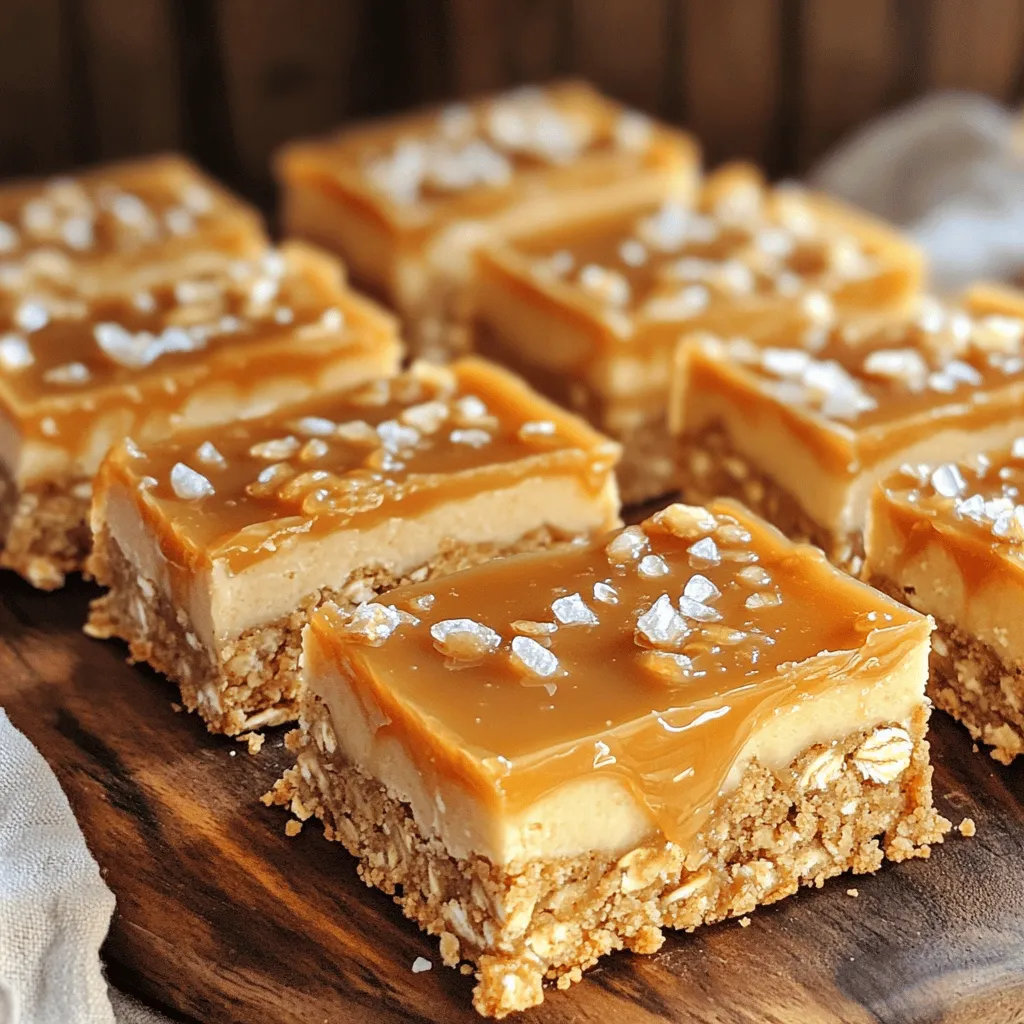 - 1 cup almond flour - 1/2 cup rolled oats - 1/4 cup pure maple syrup - 1/4 cup your choice of nut butter (peanut, almond, or cashew) - 1 teaspoon pure vanilla extract - 1/4 teaspoon fine sea salt - 1/2 cup chocolate chips - 1/2 cup caramel sauce (either store-bought or homemade) - Flaky sea salt for garnish You can swap almond flour for oat flour if you want. Rolled oats can be replaced with quick oats, but they may change the texture. For maple syrup, honey or agave syrup works well too. Choose any nut butter you like to match your taste. If you need a nut-free option, try sunflower seed butter. The chocolate chips can be dark, milk, or even white chocolate. Use your favorite kind! You can add chopped nuts, like walnuts or pecans, for extra crunch. If you want a fruity twist, mix in dried fruits like cranberries or raisins. For a richer flavor, add a tablespoon of cocoa powder to the dough. If you love coconut, you can throw in some shredded coconut as well. These options let you get creative with your bars! Start by mixing the almond flour and rolled oats in a medium bowl. Stir them well until they blend nicely. Next, add the maple syrup, nut butter, vanilla extract, and sea salt. Mix all these until you get a thick dough. Gently fold in the chocolate chips. This step makes sure you have chocolatey bites in every bar. Grab an 8x8-inch baking dish. Line it with parchment paper, leaving some overhang. This will help you lift the bars out later. Now, transfer your cookie dough mixture into the dish. Press it down firmly with the back of a spatula. Make sure it is even for easy cutting later. Drizzle the caramel sauce over the dough. Spread it evenly, but save a bit for later if you want. Place the dish in the fridge for at least one hour. This helps the bars set well. Once firm, lift them out using the parchment paper. Cut them into squares or rectangles. Lastly, sprinkle flaky sea salt on top. This adds a nice touch to the sweet flavor. Enjoy your no-bake caramel cookie dough bars! To get the right texture for your bars, use almond flour and rolled oats. Almond flour keeps them soft. Rolled oats add a nice chew. Mix them well before adding wet ingredients. This helps the dough stick together. Press the mixture firmly into the baking dish. A flat, even layer makes for better cuts later. Making caramel sauce at home is easy and tasty. Simply heat sugar in a pan until it melts. Stir it gently to avoid burning. Once melted, slowly add cream and butter. This creates a smooth sauce. Let it cool before drizzling over your bars. This homemade touch makes a huge difference! You can change the flavor of your bars easily. Try different nut butters like cashew or sun butter. Each option gives a unique taste. Adding nuts or dried fruits can also boost flavor. For a fun twist, mix in spices like cinnamon or sea salt. These small changes make your bars even better! {{image_4}} You can change up the nut butter for fun flavors. Peanut butter gives a classic taste. Almond butter adds a slight sweetness. Cashew butter offers a rich, creamy texture. You can also try sunflower seed butter for a nut-free option. Each nut butter brings its own twist to these bars. If you want to switch the sweetener, try agave syrup. Honey is another good choice, but only if you don't want a vegan treat. Coconut sugar can also work well, giving a deeper flavor. You can adjust the amount based on your taste. Just remember, the sweetness can affect the texture slightly. Making these bars vegan is easy. Just use maple syrup and a nut butter for the base. For a gluten-free version, stick to almond flour and rolled oats. Ensure your oats are certified gluten-free. This way, everyone can enjoy these tasty bars without worry. To keep your no-bake caramel cookie dough bars fresh, store them in the fridge. Use an airtight container to prevent drying out. Be sure to place parchment paper between layers if you stack them. This keeps them from sticking together, so they stay nice and neat. You can also freeze these bars for later. First, cut them into squares or rectangles. Wrap each piece in plastic wrap. Then, place the wrapped bars in a freezer bag. This helps keep them fresh for up to three months. When you’re ready to eat, just thaw them in the fridge overnight. These bars can last in the fridge for about one week. Keep an eye on any signs of spoilage, like changes in smell or texture. If you want the best taste, enjoy them within the first few days. Always check that the container is sealed well to maintain freshness. Yes, you can use different flours. Almond flour is great, but others work too. For instance, you can try oat flour or a gluten-free blend. Just remember that each flour has a unique taste and texture. Adjust the liquid in your recipe if needed. This helps keep your bars from being too dry or crumbly. These bars can last up to one week in the fridge. Store them in an airtight container for best results. The cold helps keep the bars firm and fresh. You might notice the taste improves as they chill. They develop a richer flavor after a day or two. Absolutely! Adding nuts or dried fruits can enhance the bars. Chopped nuts like walnuts or almonds add crunch. Dried fruits like cranberries or raisins bring sweetness. Just be sure to chop them small enough to mix well. This keeps the bars easy to cut and eat. This post covered how to make delicious no-bake bars. I explained the key ingredients, measurements, and optional items. You learned detailed steps for preparation, chilling, and serving. I shared tips for the best texture and flavor enhancements. You also found variations for nut butters and sweeteners. Finally, I outlined storage info to keep your bars fresh. No-bake bars are fun to make and enjoy. Use your creativity and taste to make them your own!