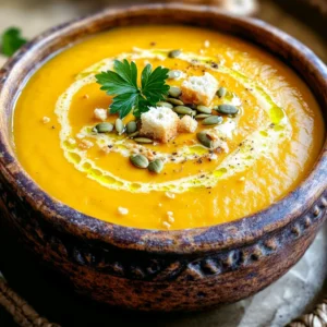 - 1 medium onion, finely chopped - 2 cloves garlic, minced - 4 cups pumpkin puree (fresh or canned) - 3 cups vegetable broth - 1 cup coconut milk - 1 teaspoon ground cinnamon - 1/2 teaspoon ground nutmeg - 1/2 teaspoon ground ginger - Salt and freshly ground black pepper, to taste - 2 tablespoons extra-virgin olive oil - Optional toppings: toasted pumpkin seeds, crunchy croutons, finely chopped fresh parsley Gather these ingredients to make a warm, creamy pumpkin soup. Each item plays a key role in building flavor and texture. First, the onion and garlic add depth. They give the soup a rich base. The pumpkin puree offers a smooth and creamy consistency. It also brings a lovely sweetness. The vegetable broth serves to blend all the flavors. Coconut milk adds creaminess and a hint of sweetness. Spices like cinnamon, nutmeg, and ginger provide warmth. They make the soup feel cozy. Don’t forget salt and pepper. They help enhance all the flavors. Finally, toppings like toasted pumpkin seeds and croutons add crunch. Fresh parsley brightens the dish. With these ingredients, you're ready to create a bowl of pure comfort. Start by heating the extra-virgin olive oil in a skillet over medium heat. Once the oil shimmers, add the finely chopped onion. Sauté the onion for about five minutes until it is soft and translucent. Next, add the minced garlic to the skillet. Sauté for another minute to let the garlic release its lovely aroma. Now, transfer the onion and garlic mixture into the slow cooker. Make sure to scrape the skillet to capture all the tasty bits. In the slow cooker, mix in the pumpkin puree and vegetable broth. Stir well to create a uniform blend. Pour in the creamy coconut milk next. Then, add ground cinnamon, nutmeg, and ginger. Season with salt and freshly ground black pepper to taste. Gently stir to combine everything. Cover the slow cooker with its lid. You can choose to cook on the low setting for 6 to 8 hours or on high for 3 to 4 hours. This slow cooking allows the flavors to meld beautifully, giving you a rich and comforting soup. Once the cooking time is complete, it’s time to blend the soup. Use an immersion blender for ease. Puree the soup until it reaches your desired creamy consistency. If you don’t have an immersion blender, carefully transfer the soup in batches to a traditional blender. Once blended, return it to the slow cooker. Before serving, taste the soup to adjust the seasoning. Make sure it’s perfectly balanced for that rich flavor you want. To make your soup smooth, use an immersion blender. This tool helps blend the soup right in the slow cooker. If you don’t have one, you can carefully use a regular blender. Just make sure to blend in small batches. Coconut milk is key here. It adds a rich creaminess that makes this soup special. The coconut flavor blends well with pumpkin and spices, making each bite delightful. Before you serve, always taste your soup. You might want to add more salt, pepper, or spices. This step ensures that the flavors shine. Balancing sweet and savory notes is crucial. The natural sweetness of pumpkin works well with spices like cinnamon and nutmeg. A touch of salt helps bring out these flavors, making the soup more delicious. For serving, ladle the soup into bowls. This makes it easy to enjoy. To make it look great, consider garnishing with toasted pumpkin seeds. They add a nice crunch. You can also use crunchy croutons for texture. A sprinkle of fresh parsley gives a pop of color and freshness. These simple touches will make your creamy pumpkin soup even more inviting. {{image_4}} To make this soup vegan, swap the coconut milk for a plant-based milk like almond or oat milk. You can also use vegetable broth to keep it vegan-friendly. If you want a bit more creaminess, try adding soaked cashews. Blend the soaked cashews with your broth before adding them to the slow cooker. This will give you a rich texture without dairy. Check your broth and any store-bought ingredients to ensure they are gluten-free. Most vegetable broths are safe, but always read the label. If you want to add a grain, use quinoa or rice, as they are both gluten-free. Just remember to adjust the liquid in your recipe if you add grains. You can play with flavors in this soup. Try adding a dash of cayenne pepper for heat or some smoked paprika for depth. A splash of maple syrup can add a nice sweetness. You could also stir in some roasted red peppers or a dollop of pesto for a unique twist. Don't be afraid to experiment; the soup is a great base for many flavors! To store your leftover creamy pumpkin soup, let it cool first. Place it in an airtight container. You can keep it in the fridge for up to five days. When you want to eat it again, just take it out and heat it in a pot over medium heat. Stir it often to prevent sticking. If you find it too thick, add a splash of vegetable broth or water to thin it out. If you want to save some for later, freezing is a great option. Pour the cooled soup into freezer-safe bags or containers. Leave some space at the top for expansion. You can freeze it for up to three months. When you're ready to enjoy it, take the soup out and place it in the fridge to thaw overnight. If you're in a hurry, you can thaw it in the microwave on a low setting. When reheating, do it slowly over low heat on the stove. Stir frequently, and add a little broth or water if it seems too thick. Pumpkin soup lasts about 3 to 5 days in the fridge. Store it in an airtight container. Make sure to cool it first before sealing. This helps keep it fresh and tasty. If you want to keep it longer, freezing is a good option. Yes, you can use fresh pumpkin! Just peel and chop it into small cubes. Steam or boil the pumpkin until it’s soft. Then, blend it into a smooth puree. This gives the soup a bright, fresh flavor. If you need a substitute for coconut milk, use almond milk or cashew cream. Both add a nice creaminess. You can also use regular milk or heavy cream if you prefer. Just keep in mind that this will change the flavor slightly. Absolutely! This soup is great for meal prep. It stores well and tastes even better the next day. You can make a big batch and portion it out for easy lunches or dinners. Just reheat it on the stove or in the microwave when you're ready to eat. This blog post shared a simple way to make pumpkin soup. We covered ingredients, steps for cooking, and tips for making it tasty. I hope you now feel ready to create a warm, creamy dish. Remember, cooking can be fun and creative. You can adjust flavors and try different toppings to suit your tastes. Enjoy the process and share it with friends and family. Your cozy, homemade pumpkin soup will surely delight everyone!