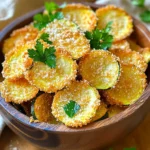 - 2 medium zucchinis - 1 cup freshly grated Parmesan cheese - 1 cup whole wheat breadcrumbs - 1 teaspoon garlic powder - 1 teaspoon onion powder - ½ teaspoon smoked paprika - ½ teaspoon salt - ½ teaspoon freshly ground black pepper - 1 large egg - Olive oil spray To make these tasty air fryer zucchini chips, you need a few simple ingredients. Start with two medium zucchinis. Slice them into thin rounds, about 1/4 inch thick. This thickness helps them crisp up nicely. Next, gather one cup of freshly grated Parmesan cheese. Fresh cheese gives a stronger flavor than pre-shredded cheese. You also need one cup of whole wheat breadcrumbs. They add a nice crunch to the chips. For flavor, you'll want one teaspoon each of garlic powder and onion powder. These spices give your chips a savory taste. Add ½ teaspoon of smoked paprika for a hint of smokiness, along with ½ teaspoon of salt and ½ teaspoon of freshly ground black pepper. You will also need one large egg. Beat it until smooth to use as a binder. Finally, grab some olive oil spray. This will help the chips crisp up without adding too much fat. With these ingredients ready, you can start making your crispy air fryer Parmesan zucchini chips! First, set your air fryer to 375°F (190°C). Let it heat for about 5 minutes. This step is key for crispy chips. Next, grab a large mixing bowl. In it, combine: - 1 cup freshly grated Parmesan cheese - 1 cup whole wheat breadcrumbs - 1 teaspoon garlic powder - 1 teaspoon onion powder - ½ teaspoon smoked paprika - ½ teaspoon salt - ½ teaspoon freshly ground black pepper Stir these until well mixed. This blend adds great flavor and crunch. Now, you need to set up your breading station. Use two bowls: 1. Pour the beaten egg into one bowl. 2. Place the Parmesan mixture in the other bowl. Take a zucchini slice and dip it into the egg. Let the extra egg drip off. Then, move it to the Parmesan mixture. Press it lightly to help the coating stick. Repeat this for all the slices. Lightly spray the air fryer basket with olive oil spray. This helps prevent sticking. Place the coated zucchini chips in a single layer in the basket. Don't crowd them. If needed, cook in batches. For extra crispiness, spritz the tops with olive oil spray. Cook the chips for about 10-12 minutes. Flip them halfway through. They should turn golden brown and crispy. Once cooked, remove the chips and let them cool for a minute. Serve them hot in a wooden bowl or on a parchment-lined platter. For a nice touch, add chopped parsley or more Parmesan on top. Enjoy your tasty, crispy zucchini chips! To make your zucchini chips super crispy, try a few easy steps. First, slice your zucchinis thin, around 1/4 inch. Thin slices cook better and become crispier. Before you air fry, spray a light coat of olive oil on the tops. This helps with browning. If you want an even crunchier bite, use whole wheat breadcrumbs. They add great texture. When slicing zucchini, use a sharp knife or a mandoline for even cuts. Uneven slices cook at different rates, which can lead to some being soggy. A consistent thickness around 1/4 inch ensures even cooking. Handle the zucchini gently to keep the slices intact. This way, each chip stays crispier and holds its shape better. If you want to switch up your oil, there are some tasty options. Avocado oil is a great choice; it adds flavor and has a high smoke point. Coconut oil gives a slight sweetness, making it unique. If you prefer a lighter option, try using cooking spray made from grapeseed oil. Each oil brings its own flavor, so feel free to experiment! {{image_4}} You can tweak the flavor of your zucchini chips with different seasonings. Here are some ideas: - Cajun seasoning: Adds a zesty kick. - Italian herbs: Try oregano or basil for a fresh taste. - Chili powder: For a spicy, bold flavor. - Lemon zest: Brightens the dish with a citrusy note. Mix and match these to find your favorite blend. This way, every batch can taste unique! While Parmesan is great, feel free to explore other cheeses. Here are some tasty alternatives: - Pecorino Romano: Offers a sharper, saltier flavor. - Cheddar: For a rich and creamy taste. - Nutritional yeast: A great vegan option that gives a cheesy flavor. Experimenting with cheese can change the whole vibe of your chips. It’s fun to find new combinations! If you need gluten-free options, no problem! Here’s what you can use instead of breadcrumbs: - Almond flour: Gives a nutty taste and crunch. - Rice flour: A light option that works well. - Crushed gluten-free crackers: Adds flavor and texture. These swaps keep your chips crispy and delicious while being gluten-free. Enjoy your crispy snack without worry! To keep your leftover zucchini chips fresh, place them in an airtight container. Line the bottom with a paper towel to absorb moisture. This will help keep them crispy. Store the container in the fridge for up to three days. Avoid stacking them to prevent sogginess. When you want to enjoy your leftover chips, reheating is key. Preheat your air fryer to 350°F (175°C). Place the zucchini chips in a single layer in the basket. Heat them for about 3-5 minutes. This will help restore their crunch. Avoid using the microwave, as it makes them soft. If you want to save zucchini chips for later, freezing is a great option. First, let them cool completely. Spread the chips in a single layer on a baking sheet. Freeze them for about 1-2 hours until solid. Then, transfer the chips to a freezer-safe bag. Remove excess air before sealing. They can last up to three months in the freezer. When you're ready to eat, just reheat them in the air fryer. To make zucchini chips vegan, swap the egg for a flaxseed egg. Mix 1 tablespoon of ground flaxseed with 2.5 tablespoons of water. Let it sit for five minutes to thicken. Use this mixture instead of the beaten egg for coating. You can also use vegan cheese or nutritional yeast for a cheese-like flavor. Yes, you can use regular breadcrumbs. However, whole wheat breadcrumbs add more texture and flavor. If you have gluten-free needs, use gluten-free breadcrumbs instead. The chips will still be crispy and tasty! Zucchini chips taste great with many dips. Try marinara sauce for a classic touch. Ranch dressing adds a creamy flavor. Hummus works well too, especially a spicy variety. Experiment with your favorite sauces for a fun twist! To keep zucchini chips crispy, slice them evenly, about 1/4 inch thick. After slicing, sprinkle a little salt on them and let them sit for 15 minutes. This draws out excess moisture. Pat them dry with a towel before breading for best results. You can use many vegetables in the air fryer. Try carrots, sweet potatoes, or bell peppers for a tasty crunch. Broccoli and cauliflower also work well. Just adjust the cooking time based on the vegetable size and thickness. Enjoy experimenting! You learned how to make crispy zucchini chips using simple ingredients and easy steps. We covered how to prepare, cook, and store them for later. Remember, variation is key—try different cheeses or seasonings! Don't forget about tips for achieving extra crispiness. Enjoy these tasty snacks knowing they are healthier than traditional chips. Whether you serve them with dips or on their own, they are sure to please. Now, grab your zucchinis and start cooking! Enjoy every crispy bite!