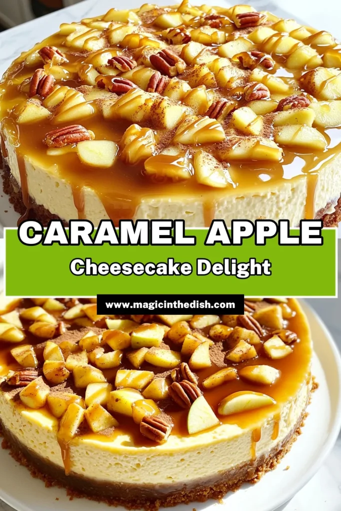 Indulge in the delightful flavors of our Caramel Apple Cinnamon Cheesecake! This irresistible dessert features a creamy apple filling on a buttery graham cracker crust, topped with luscious caramel and pecans. Perfect for any celebration or family gathering, this recipe is sure to impress your guests. Click through to explore the full recipe and get ready to savor every bite! #CheesecakeRecipes #DessertIdeas #FallBaking #CaramelAppleDesserts