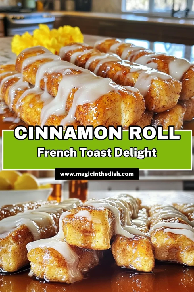 Indulge in the ultimate brunch treat with these Cinnamon Roll French Toast Sticks! Made with buttery cinnamon rolls and a delicious egg mixture, these sticks are crispy on the outside and soft on the inside. Perfect for dipping in warm maple syrup, they're sure to delight your taste buds. Click through for the full recipe and make your mornings sweeter! #CinnamonRolls #FrenchToast #BrunchRecipe #SweetTreats