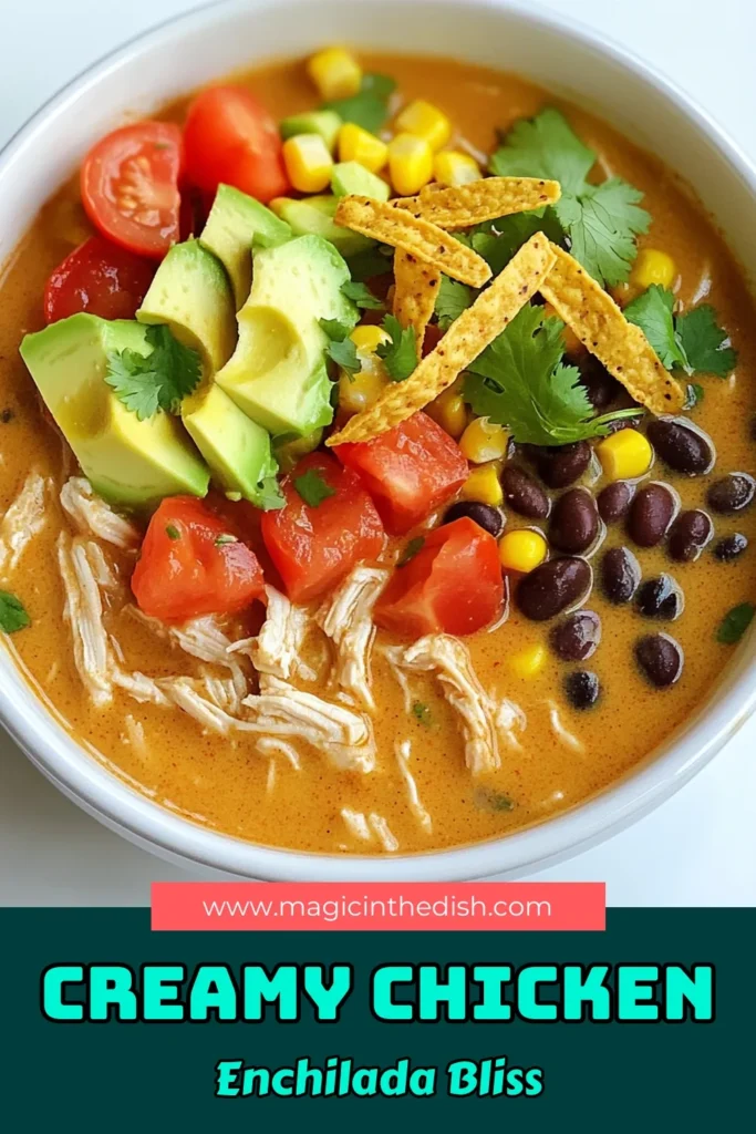 Warm up your evenings with this delightful Creamy Chicken Enchilada Soup! Packed with tender chicken, black beans, corn, and a rich blend of spices, it's the perfect cozy dish for any occasion. Ready in just a few simple steps, this slow cooker recipe promises both flavor and comfort. Discover how to make this hearty soup and impress your family tonight! Click to explore the full recipe! #ChickenEnchiladaSoup #SlowCookerRecipes #ComfortFood #EasyDinners