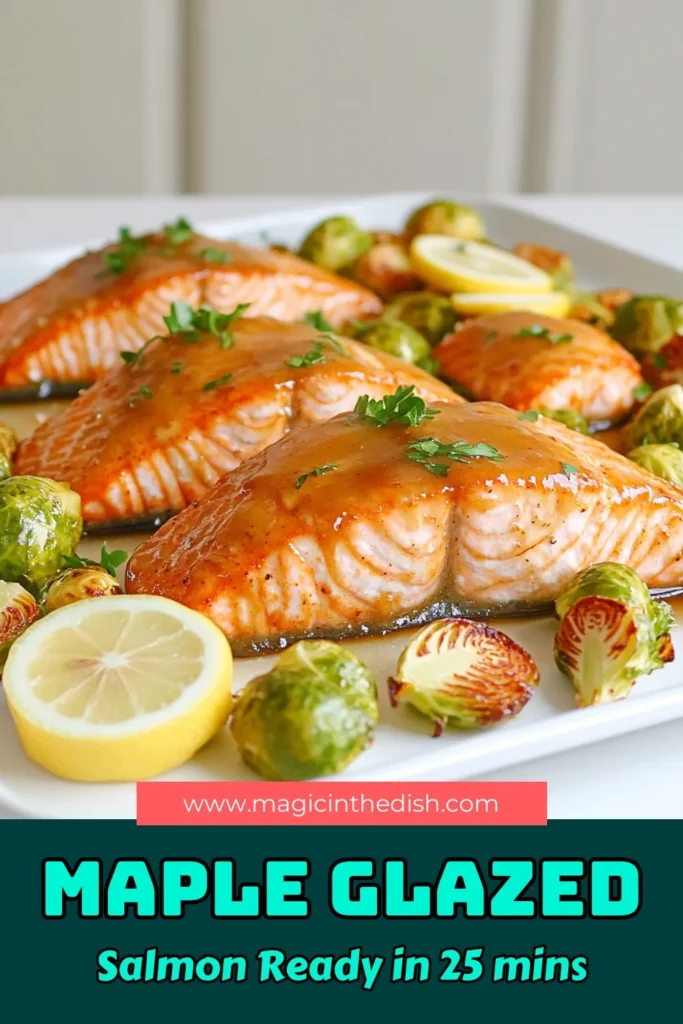 Savor the flavors of Maple-Glazed Salmon and Roasted Brussels Sprouts with this easy recipe! Perfect for a healthy dinner, this dish combines succulent salmon with a sweet and tangy glaze, paired with perfectly roasted Brussels sprouts. In just 25 minutes, you can serve up a meal that’s both delicious and impressive. Click to explore the full recipe and elevate your dinner game tonight! #SalmonRecipes #HealthyDinner #SheetPanMeals #BrusselsSprouts