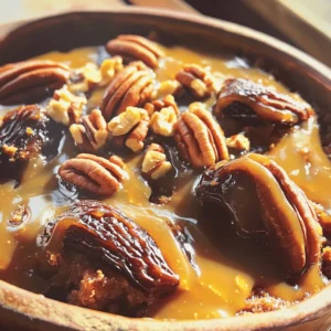 To make this dessert, you need these key ingredients: - 1 cup Medjool dates, pitted and chopped - 1 cup boiling water - 1 teaspoon baking soda - 1/2 cup unsalted butter, softened - 1 cup packed brown sugar - 2 large eggs, at room temperature - 1 teaspoon pure vanilla extract - 1 cup all-purpose flour - 1 teaspoon baking powder - 1/4 teaspoon salt - 1/2 cup pecans, chopped These ingredients create a rich, moist pudding that bursts with flavor. The Medjool dates add natural sweetness and a unique texture. The pecans bring a lovely crunch. For the toffee sauce, gather these items: - 1 cup heavy cream - 1 cup packed brown sugar - 1/4 cup unsalted butter - 1 teaspoon pure vanilla extract This sauce is the star of the dish. It’s creamy, sweet, and perfect for drizzling over your pudding. The combination of sugar and cream creates a luscious, rich sauce. You can enhance your dessert with some fun toppings: - Additional chopped pecans - Vanilla ice cream or whipped cream These toppings add flavor and texture. The ice cream’s coldness contrasts nicely with the warm pudding. A sprinkle of pecans on top gives a nice crunch and looks great, too. First, gather your dates and chop them. You will need one cup of Medjool dates. Place them in a medium bowl. Next, boil one cup of water and pour it over the chopped dates. Add one teaspoon of baking soda into the mix. Stir well and then let it sit for 15 minutes. This helps the dates get soft. After the time is up, use a fork to mash the dates into a chunky paste. This will give our pudding a rich texture. In a large mixing bowl, add half a cup of softened unsalted butter and one cup of packed brown sugar. Use an electric mixer to beat these together on medium speed. Mix until it becomes light and fluffy, about 3 to 5 minutes. This step is key for a great texture. Next, add in two large eggs, one at a time, mixing well after each. Finally, stir in one teaspoon of pure vanilla extract for flavor. Now, it’s time to combine the wet and dry ingredients. In a separate bowl, mix one cup of all-purpose flour, one teaspoon of baking powder, and a quarter teaspoon of salt. Gradually add this dry mix into the butter and sugar mix. Use a spatula to fold it in gently. Make sure not to overmix. Now, gently fold in the mashed date mixture and half a cup of chopped pecans. This adds a nice crunch to your pudding. - Pouring Batter and Baking Once your batter is ready, pour it into a greased 9-inch square baking dish. Smooth the top with a spatula for an even surface. Preheat your oven to 350°F (175°C) and bake for 30 to 35 minutes. To check if it's done, insert a toothpick into the center. If it comes out clean, your pudding is ready! The top should look golden brown. Let it cool for about 5 minutes before poking holes in the top with a skewer. This helps the sauce soak in later. To get the right texture in your Caramel Pecan Sticky Toffee Pudding, focus on your date mixture. Letting the chopped dates soak in boiling water softens them. This step helps create a moist pudding. After mashing the dates, they should form a chunky paste. This paste keeps the pudding rich and gooey. When mixing the wet and dry ingredients, do not overmix. This keeps the pudding light and fluffy. One common mistake is using cold eggs. Always use room temperature eggs for a smooth batter. Another mistake is not creaming the butter and sugar well enough. Creaming introduces air, making your pudding light. Also, be careful with baking time. Pull the pudding out when a toothpick comes out clean. Overbaking can dry it out, ruining that sticky texture. To boost flavor, consider adding a pinch of cinnamon or nutmeg to the batter. These spices add warmth and depth. You can also enhance the toffee sauce by adding a splash of bourbon or rum. This adds a unique twist that pairs well with the sweet sauce. For extra crunch, toast the pecans lightly before folding them in. This simple step brings out their natural oils and flavor. {{image_4}} You can easily make a nut-free version of this pudding. Simply leave out the pecans. The pudding still tastes amazing without them. You can add a bit more flour to keep the texture. This way, everyone can enjoy this rich delight! Want to add some chocolate? You can mix in chocolate chips instead of nuts. Use about 1/2 cup of semi-sweet chocolate chips. They will melt slightly while baking. This adds a nice, sweet twist to the sticky toffee pudding. Serving your pudding with ice cream is a great idea. Vanilla ice cream pairs nicely with the warm pudding. The cold ice cream melts slightly, making it creamy. You can also use whipped cream for a lighter option. Drizzle some extra toffee sauce on top for a tasty treat! To keep your leftover pudding fresh, place it in an airtight container. If you have a slice left, wrap it tightly in plastic wrap before storing. Store it in the fridge for up to four days. The pudding will stay moist and delicious this way. When you want to enjoy your pudding again, take it out of the fridge. You can reheat it in the microwave for about 20-30 seconds. If you prefer, you can warm it in the oven at 350°F (175°C) for around 10-15 minutes. Just cover it with foil to prevent it from drying out. If you want to save some pudding for later, freezing is a good option. Cut the pudding into portions and wrap each piece in plastic wrap. Then, place the wrapped pieces in a freezer bag or container. It can last in the freezer for up to three months. When you're ready to eat it, thaw it in the fridge overnight before reheating. Sticky toffee pudding is a moist dessert made from dates and brown sugar. It's soft, rich, and usually served warm with a sweet toffee sauce. This dish has roots in British cuisine and is a favorite at many restaurants. The combination of flavors and textures makes it a delightful treat. Yes, you can use other nuts like walnuts or almonds. Each nut adds a different flavor to the pudding. If you prefer, you can also omit the nuts entirely for a nut-free version. Just ensure to keep the texture in mind when making these changes. To make the pudding ahead, prepare it and bake it as usual. Allow it to cool completely. Once cooled, wrap it tightly in plastic wrap and store it in the fridge for up to three days. When ready to serve, reheat it in the oven until warm. Drizzle with toffee sauce before serving for the best result. Yes, you can create a vegan version. Substitute eggs with flaxseed meal or applesauce. Use vegan butter and plant-based cream for the sauce. These swaps keep the pudding rich and tasty without any animal products. To adjust sweetness, reduce the brown sugar in the batter or the toffee sauce. You might also use a sugar substitute if desired. Remember, the dates naturally add sweetness, so taste as you go to find your perfect balance. In this post, we explored how to make Caramel Pecan Sticky Toffee Pudding. We talked about the main ingredients, the toffee sauce, and optional toppings. The step-by-step instructions guide you in preparing, baking, and serving this dish. I shared tips for a perfect texture and common mistakes to avoid. Don’t forget the fun variations and storage tips to keep this dessert fresh. With these insights, you can master this treat and enjoy it with friends. Now it’s time to get baking and impress your loved ones!