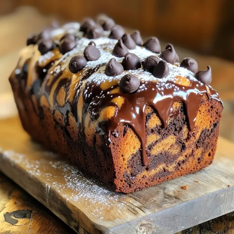 To make a delicious chocolate marble loaf, you will need: - 1 ½ cups all-purpose flour - 1 teaspoon baking powder - ½ teaspoon baking soda - ¼ teaspoon salt - ½ cup unsalted butter, softened - 1 cup granulated sugar - 2 large eggs, at room temperature - 1 teaspoon pure vanilla extract - ½ cup buttermilk, at room temperature - ¼ cup unsweetened cocoa powder - 1 tablespoon hot water - ½ cup chocolate chips (optional) You can swap some ingredients if needed: - Use coconut oil instead of butter for a dairy-free option. - Applesauce can replace eggs for a vegan choice. - If you lack buttermilk, mix milk with vinegar or lemon juice. - Whole wheat flour can substitute all-purpose flour for a healthier loaf. Choosing fresh ingredients is key for great taste: - Select eggs that are clean and have smooth shells. - Look for butter that feels firm and fresh. - Check milk for expiration dates; it should smell fresh. - When buying flour, ensure the package is sealed and intact. - Pick cocoa powder that is dark and rich for better flavor. First, you need to gather all your ingredients. This makes the process smooth and fun. Here’s what you’ll need: - 1 ½ cups all-purpose flour - 1 teaspoon baking powder - ½ teaspoon baking soda - ¼ teaspoon salt - ½ cup unsalted butter, softened - 1 cup granulated sugar - 2 large eggs, at room temperature - 1 teaspoon pure vanilla extract - ½ cup buttermilk, at room temperature - ¼ cup unsweetened cocoa powder - 1 tablespoon hot water - ½ cup chocolate chips (optional) Start by preheating your oven to 350°F (175°C). Grease a loaf pan with butter or cooking spray. Line the bottom with parchment paper. This helps in easy removal later. Next, take a medium bowl and whisk the flour, baking powder, baking soda, and salt. Set this dry mix aside for later use. In a large bowl, cream the softened butter and sugar using an electric mixer. Mix for about 3-4 minutes until it turns light and fluffy. Now, add the eggs one at a time, mixing well each time. Stir in the vanilla extract. Gradually mix in the dry ingredients and buttermilk. Start and end with the dry mixture. Remember not to over-mix. In a small bowl, mix the cocoa powder with hot water until smooth. Take half of the cake batter and fold it into the cocoa mix. This creates your chocolate batter. To bake, pour half of the vanilla batter into your loaf pan. Spoon in the chocolate batter, then top with the rest of the vanilla batter. Now, grab a knife or skewer. Gently swirl the batters to create a marble effect. Be careful not to mix them fully. If you want, sprinkle chocolate chips on top for extra delight. Bake this in your preheated oven for 50-60 minutes. To check if it’s done, insert a toothpick in the center. It should come out clean or with a few crumbs, not wet batter. The key to a beautiful marble effect lies in how you swirl the batters. Pour the batters in layers. This creates distinct areas of chocolate and vanilla. Use a gentle hand when swirling. Do not overdo the mixing. You want to see swirls, not a uniform mix. The contrast between the two flavors makes the loaf exciting and visually appealing. For an added touch, once the loaf cools, slice it and arrange it on a board. Drizzle with melted chocolate or dust with powdered sugar. This will make your chocolate marble loaf look as good as it tastes! When making chocolate marble loaf, avoid over-mixing your batter. This can make the loaf tough. Always mix gently after adding the dry ingredients. Another common mistake is not measuring ingredients correctly. Use dry measuring cups for flour, and liquid measuring cups for buttermilk. Also, make sure your butter is softened. Cold butter won't blend well, affecting the texture. To keep your loaf moist, use room temperature ingredients. Cold eggs and buttermilk can affect how well the batter mixes. Adding buttermilk is a great way to add moisture. If you want extra indulgence, sprinkle chocolate chips in the batter. This not only adds flavor but also helps keep your loaf moist. For a beautiful presentation, slice the loaf and arrange the pieces on a rustic wooden board. Drizzle with melted chocolate for a rich touch. A light dusting of powdered sugar adds elegance and charm. You can also serve it with a scoop of vanilla ice cream or a dollop of whipped cream. Pair it with coffee or tea for a delightful afternoon treat. {{image_4}} You can make this loaf gluten-free. Use a gluten-free flour blend in place of all-purpose flour. Make sure it has xanthan gum for proper texture. The rest of the recipe stays the same. You’ll still enjoy the rich, chocolatey flavor. Want to add some crunch? Toss in ½ cup of chopped nuts, like walnuts or pecans. For a warm twist, try adding a teaspoon of cinnamon or a pinch of nutmeg. These spices enhance the chocolate and give your loaf a cozy flavor. If you want bite-sized treats, use mini loaf pans. Divide the batter evenly among the pans, filling them about halfway. Bake for about 30-35 minutes. These mini loaves are perfect for sharing or gifting. Each slice will still have that lovely marbled look. To keep your Chocolate Marble Loaf fresh, wrap it well. Use plastic wrap or foil. Store it at room temperature for up to three days. If you live in a hot area, place it in the fridge. This helps prevent spoilage. Always slice it only when you're ready to enjoy it. This keeps the loaf moist. You can freeze this loaf for later. First, let it cool completely. Wrap it tightly in plastic wrap, then in aluminum foil. This prevents freezer burn. Label it with the date. It can stay in the freezer for up to three months. When you're ready to eat, move it to the fridge overnight. This will help it thaw slowly. To reheat your Chocolate Marble Loaf, slice it first. Preheat your oven to 350°F (175°C). Place the slices on a baking sheet. Heat for about 10-15 minutes. This warms the loaf without making it dry. You can also use a microwave. Heat one slice for about 15-20 seconds. Enjoy it warm for a delightful treat! Yes, you can use a different pan. A round cake pan or mini loaf pans will work. Just adjust the baking time. Keep an eye on them as they bake. Smaller pans might bake faster, while larger ones might take longer. To make this loaf vegan, swap the eggs with flax eggs. Mix 1 tablespoon of ground flaxseed with 2.5 tablespoons of water. Let it sit until it thickens. Use plant-based butter instead of regular butter. Substitute buttermilk with almond or soy milk mixed with a splash of vinegar. Chocolate Marble Loaf pairs well with many treats. You can serve it with a scoop of vanilla ice cream. Fresh berries also add a nice touch. A drizzle of chocolate sauce can enhance the flavor further. For a drink, a cup of coffee or tea works great! Chocolate Marble Loaf stays fresh for about 3-4 days at room temperature. Store it in an airtight container to keep it moist. You can also refrigerate it for up to a week. If you want to keep it longer, freeze it for up to three months. Just thaw it before serving. This blog post covers how to make a perfect Chocolate Marble Loaf. We talked about choosing the right ingredients and their substitutes. Steps to prepare and bake your loaf were explained clearly. I shared tips on common mistakes to avoid and how to keep it moist. Don’t forget the variations, like gluten-free options or adding nuts. Lastly, storage tips ensure your leftovers stay fresh. Enjoy your baking journey, and make each loaf a tasty delight!