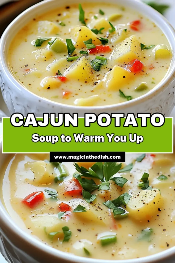 Looking for a delicious way to warm up? Try this Cajun potato soup recipe! This creamy potato soup packed with vegetables is a perfect blend of flavors and spice. It’s easy to make with vegetable broth and can be adapted to a dairy-free potato soup using coconut cream. Savor the bold taste of Cajun spiced soup that's sure to impress. Perfect for any meal! Save this recipe for a comforting dish. #CajunPotatoSoup #CreamyPotatoSoup #DairyFreeSoup #VegetableBrothSoup