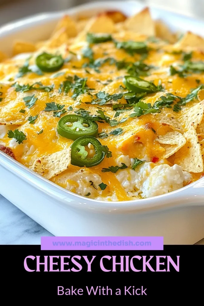 Discover the ultimate comfort food with this Zesty Jalapeño Chicken Bake! This Cheesy Chicken Bake Recipe features shredded chicken mixed with cream cheese, jalapeños, and crispy tortilla chips for a delightful crunch. Try this Cream Cheese Chicken Casserole for easy weeknight dinners. Perfect for spice lovers, it’s a Spicy Chicken Bake with Tortilla Chips you won’t forget! Save this Easy Chicken Bake with Jalapeños for your next family meal. #ChickenBake #JalapeñoRecipe #Casserole #EasyDinnerIdeas