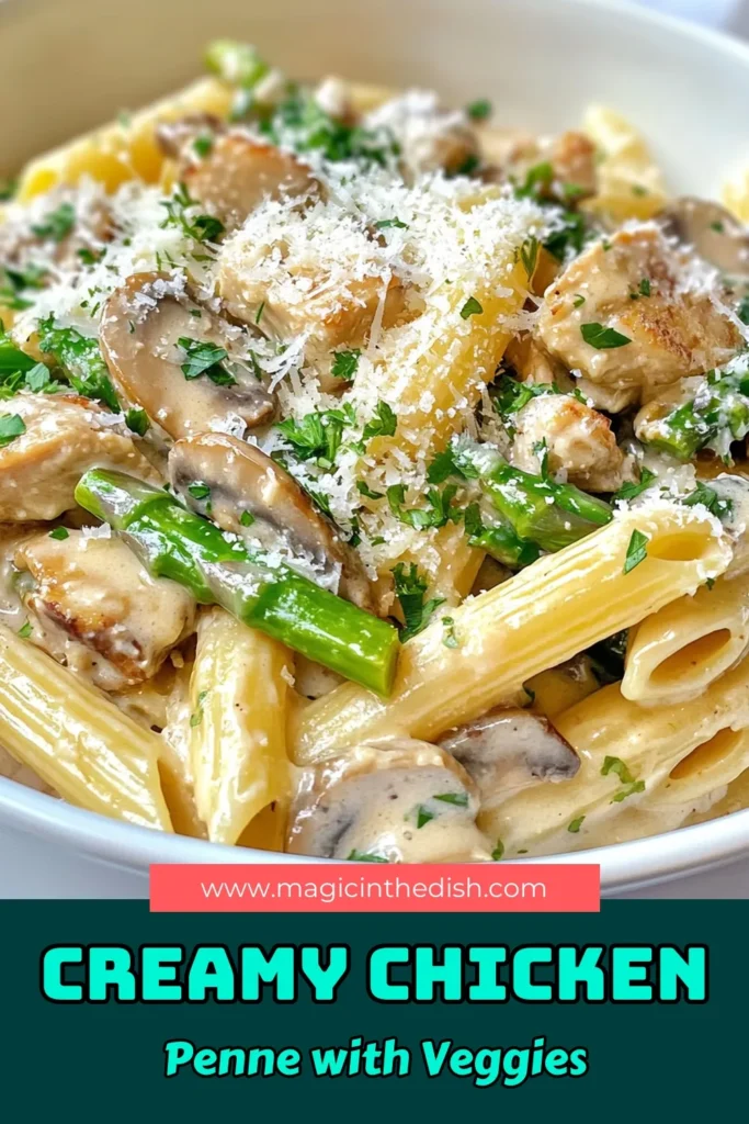 Discover the deliciousness of Mushroom Asparagus Chicken Penne, an easy dinner recipe that's perfect for busy weeknights. This creamy chicken penne recipe features tender penne pasta with asparagus and mushrooms, creating a satisfying dish that everyone will love. Elevate your chicken pasta dishes with this flavorful combination. Make tonight memorable—try this Mushroom Asparagus Chicken Penne recipe now! #PastaRecipe #ChickenDinner #EasyDinnerIdeas #Foodie