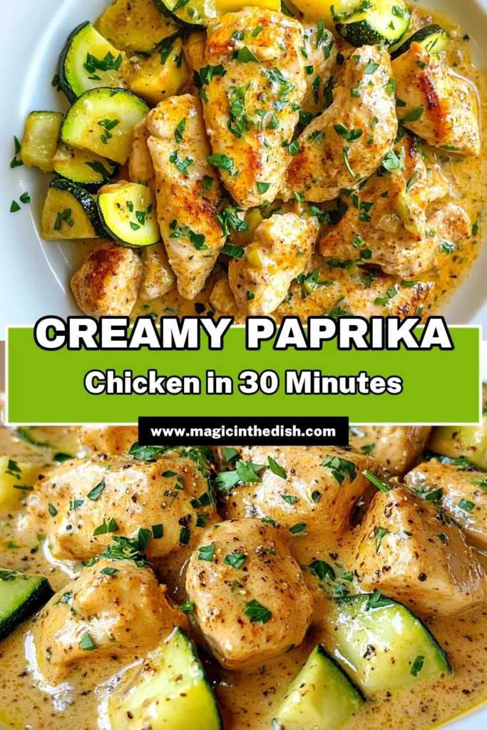 Looking for a delicious and easy dinner idea? Try this creamy paprika chicken recipe featuring tender zucchini for a fulfilling one pan chicken recipe. This creamy paprika zucchini dish combines savory flavors in just 30 minutes, making it perfect for busy nights. Impress your family with this easy creamy chicken recipe that serves four! Save this recipe for your next zucchini chicken dinner and make mealtime a breeze. #CreamyPaprikaChicken #OnePanChicken #EasyDinnerRecipes #ZucchiniDish