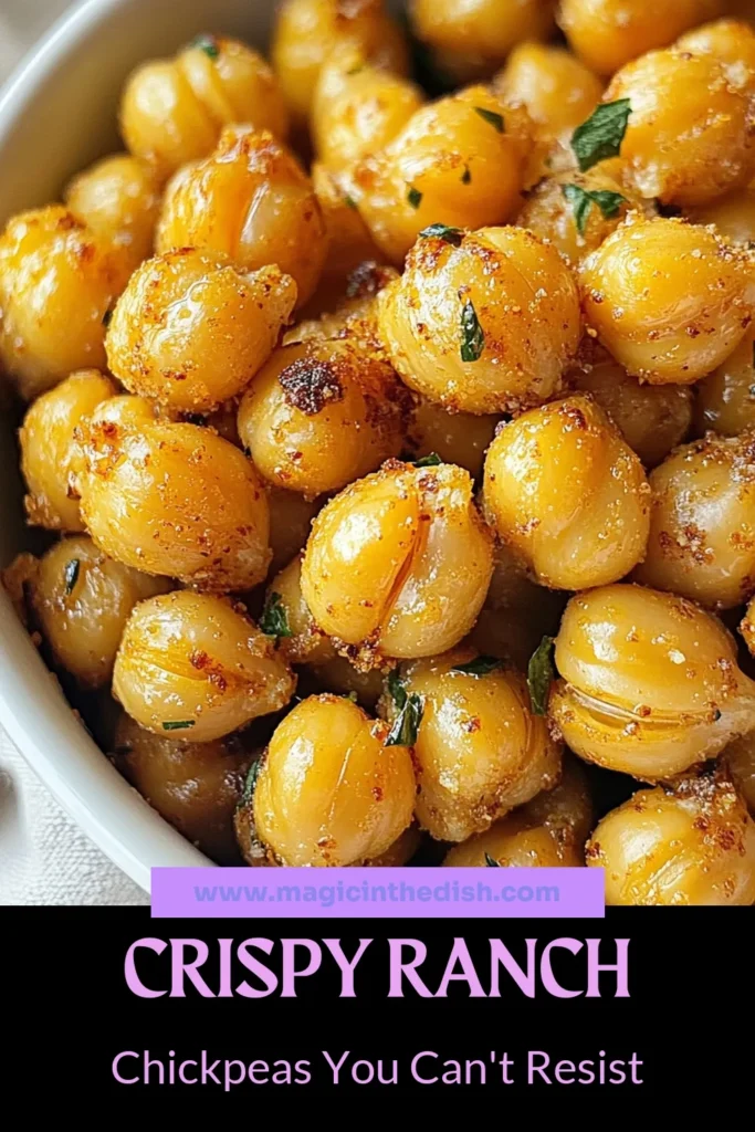 Looking for a delicious and healthy chickpea recipe? Try these crispy roasted chickpeas seasoned with ranch for the ultimate ranch seasoning snack! Perfect as a vegan crunchy appetizer, these oven roasted chickpeas are packed with flavor and crunch. Enjoy them as a quick snack or sprinkle them on salads. Make your tasty batch today! Save this recipe for your next craving! #CrispyRoastedChickpeas #VeganAppetizer #HealthySnacks #ChickpeaRecipes
