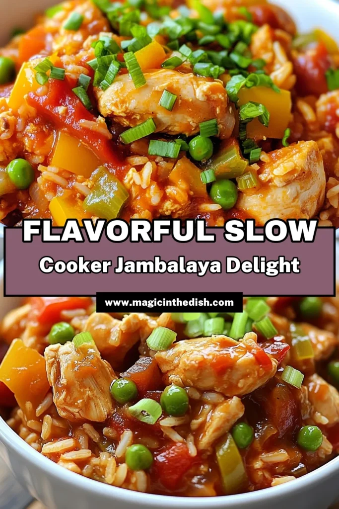 Savor the flavors of the South with this delicious slow cooker chicken jambalaya. This easy jambalaya recipe features tender chicken, rice, and a medley of spices for a wholesome dish. Perfect for busy evenings, this Cajun chicken crockpot meal is a healthy slow cooker recipe that everyone will love. Try this chicken jambalaya with rice for a satisfying dinner! Save this recipe for your next meal inspiration! #SlowCookerRecipes #Jambalaya #CajunCooking #HealthyDinner