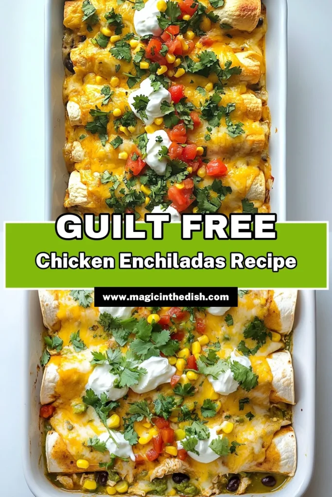 Looking for a delicious, guilt-free dinner? Try these skinny chicken enchiladas! This healthy chicken enchiladas recipe features shredded chicken, black beans, and corn all wrapped in whole wheat tortillas for a nutritious twist. Perfect for those seeking low-fat chicken recipes, these easy chicken enchiladas are packed with flavor and goodness. Click to discover the recipe and enjoy a wholesome meal tonight! #SkinnyChickenEnchiladas #HealthyRecipes #LowFatDinner #EasyCooking
