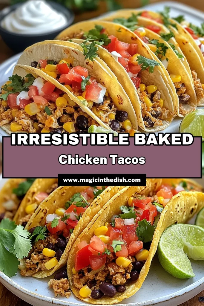 Looking for a delicious and easy chicken taco recipe? Try these baked chicken tacos! This healthy taco dinner features ground chicken, black beans, and corn, all layered in cheesy baked tacos for extra flavor. Perfect for busy nights, this recipe is a breeze to make and sure to please everyone at the table. Save this easy baked chicken taco recipe for your next taco night! #BakedChickenTacos #HealthyTacoDinner #EasyChickenTacoRecipe #CheesyBakedTacos