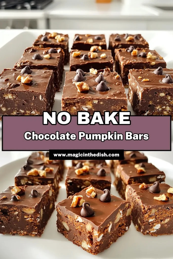 Discover the perfect treat with these No Bake Chocolate Pumpkin Energy Bars! Packed with rolled oats, pumpkin puree, and a touch of chocolate, these easy-to-make bars are a nutritious snack for any time of the day. With just 10 minutes of prep and a tasty blend of flavors, you'll love how quick and simple these energy bars are. Click through for the full recipe and get ready to enjoy a delicious boost! #NoBakeDessert #PumpkinRecipes #HealthySnacks #EnergyBars