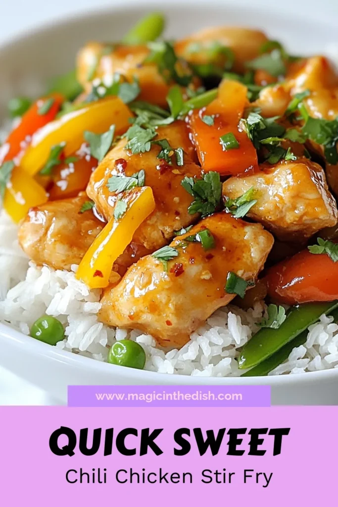 Looking for a quick and delicious meal? Try this Sweet Chili Chicken Stir Fry! This easy chicken stir fry recipe combines crispy chicken with fresh vegetables, all coated in a luscious sweet chili sauce chicken. Perfect for busy weeknights, this healthy stir fry with vegetables takes just 30 minutes to prepare. Save this recipe for your next quick dinner and delight your family with vibrant flavors! #SweetChiliChicken #EasyDinner #HealthyStirFry #QuickRecipes