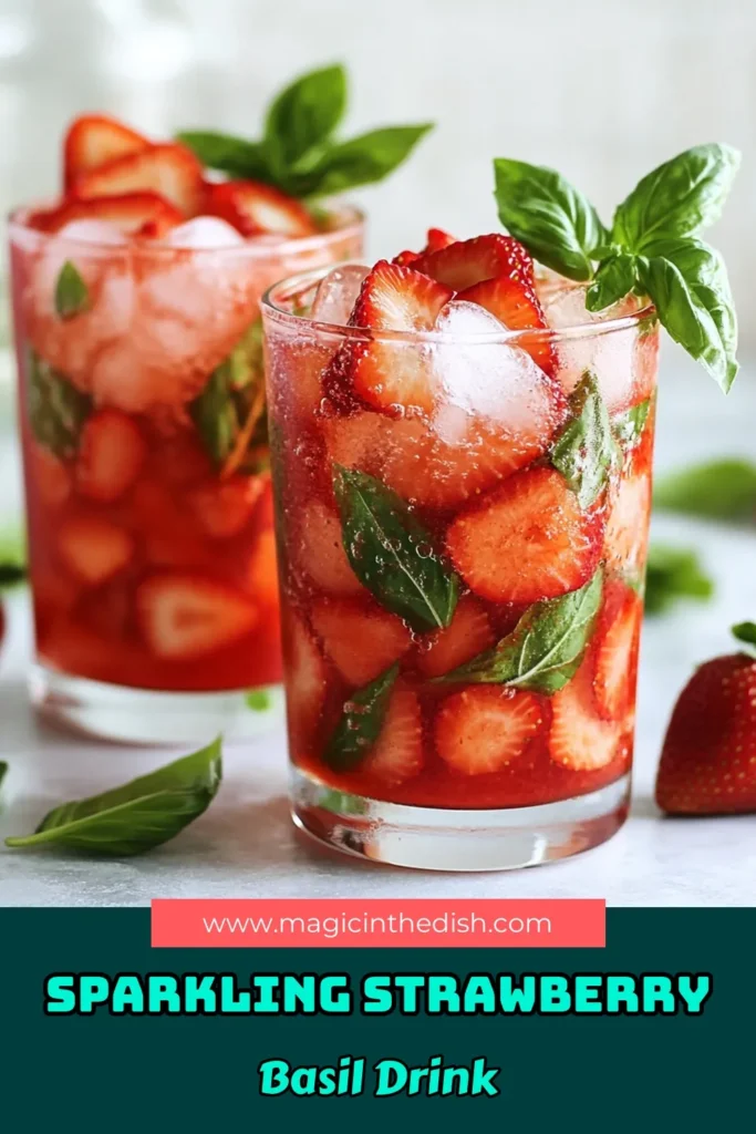 Elevate your summer sipping with this Strawberry Basil Drink! This Sparkling Strawberry Basil Recipe combines fresh strawberries and fragrant basil for a perfect Basil Strawberry Mocktail. It's one of the most refreshing summer beverages you'll ever taste! Enjoy a Strawberry Lime Sparkler that’s effortlessly delicious. Try this recipe today and impress your guests! #StrawberryBasil #Mocktails #SummerDrinks #HealthyRecipes