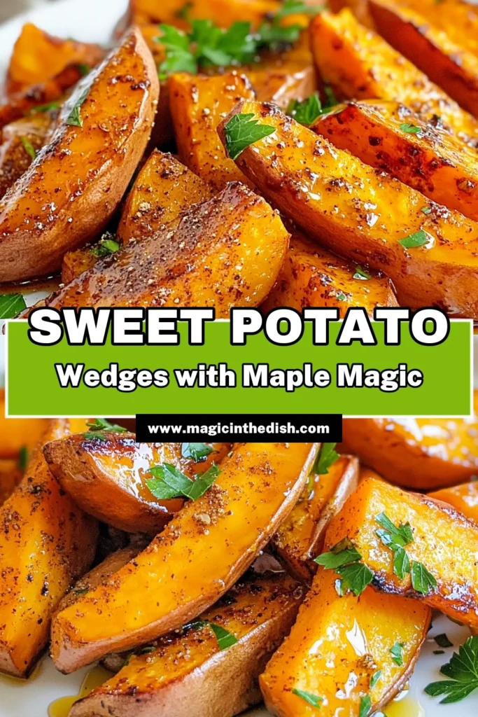 Discover the perfect addition to your meals with these Maple Glazed Sweet Potato Wedges! This easy sweet potato recipe combines roasted sweet potatoes with maple syrup, cinnamon, and nutmeg for a deliciously healthy sweet potato side dish. Simple to prepare, these sweet potato wedges are golden brown and bursting with flavor. Try this sweet potato wedges recipe today! Save and share for your next dinner! #SweetPotatoWedges #MapleGlazedSweetPotatoes #HealthySideDishes #EasyRecipes