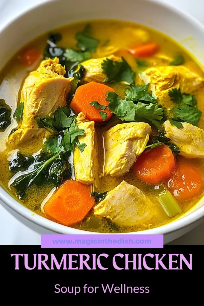 Warm up with this delicious turmeric chicken soup, a perfect anti-inflammatory soup recipe packed with flavor and health benefits. Rich in turmeric, this healthy chicken soup supports your immune system while soothing inflammation. Enjoy a comforting bowl of this immune-boosting soup, ideal for any day of the week. Try it today and experience the incredible turmeric benefits for health! Save this recipe! #TurmericChickenSoup #AntiInflammatorySoup #HealthyChickenSoup #ImmuneBoostingSoup