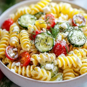 This pasta salad is fresh and full of flavor. Here&rsquo;s what you need: - 8 oz rotini pasta - 1 cup plain Greek yogurt - 1 medium cucumber, finely diced - 1 cup cherry tomatoes, halved - 1/4 red onion, finely chopped - 1/2 cup kalamata olives, pitted and sliced - 1 tablespoon olive oil - 2 tablespoons fresh lemon juice - 2 cloves garlic, minced - 1 tablespoon fresh dill, chopped - Salt and pepper to taste - Feta cheese for garnish (optional) These ingredients come together to create a tasty mix. The Greek yogurt brings a creamy texture. The cucumber adds crunch, while the tomatoes give a burst of sweetness. You can make this salad even better with some extras. Here are some ideas: - Crumbled feta cheese - Extra fresh dill - Lemon wedges - Toasted pine nuts These add-ons enhance the flavor and look. They make the salad even more fun to eat. If you have specific dietary needs, you can swap some ingredients. Try these options: - Use gluten-free pasta if you need it. - Swap Greek yogurt for dairy-free yogurt. - Replace kalamata olives with green olives for a different taste. These substitutions keep the salad delicious while meeting your needs. Enjoy making it your own! {{ingredient_image_2}} Start by boiling a large pot of water. Add a good amount of salt. Once the water is boiling, add 8 oz of rotini pasta. Cook it according to the package directions until it is al dente. This usually takes about 8 to 10 minutes. Drain the pasta using a colander. Rinse it well with cold water. This cools the pasta and stops the cooking. In a medium bowl, mix 1 cup of plain Greek yogurt with 1 medium cucumber that you finely diced. Add 1 tablespoon of olive oil and 2 tablespoons of fresh lemon juice. Then, add 2 cloves of minced garlic and 1 tablespoon of chopped dill. Stir everything together until well blended. Taste your dressing and season with salt and pepper to your liking. In a large serving bowl, combine the cooled pasta with the tzatziki dressing. Gently fold in 1 cup of halved cherry tomatoes, 1/4 finely chopped red onion, and 1/2 cup of sliced kalamata olives. Toss all the ingredients carefully. This ensures every piece is coated in creamy dressing. Cover the bowl and chill in the fridge for at least 30 minutes. This helps the flavors blend perfectly. Just before serving, stir gently again. If you want, sprinkle feta cheese on top for an extra touch. To get good pasta, cook it just right. Bring water to a boil, then add rotini. Follow the package time closely for al dente. This means it should be firm, not mushy. After cooking, drain it and rinse with cold water. This stops the cooking and keeps it fresh. For a tastier tzatziki dressing, think about adding more herbs. Fresh dill gives a nice touch. You can also add a bit of mint for a cool taste. If you like it tangy, add more lemon juice. Taste the mix and adjust salt and pepper to your liking. When serving, think about how it looks. A big bowl works, but individual bowls look nice too. Top with crumbled feta for a pop of color and flavor. You can add extra dill or a lemon wedge for a fresh look. This makes your salad not just tasty, but also pretty. Pro Tips Perfect Pasta: To achieve the best texture, be sure not to overcook the pasta. Aim for al dente, as it will continue to soften slightly while chilling. Fresh Ingredients: Use fresh cucumbers and herbs for the tzatziki dressing. This will enhance the flavor and provide a vibrant color to your salad. Chill Time: Allow the salad to chill for at least 30 minutes before serving. This helps the flavors meld together, making each bite more delicious. Garnishing: For an attractive presentation, sprinkle additional dill and a few lemon wedges on top just before serving. {{image_4}} You can easily make this pasta salad even more hearty. Adding chickpeas gives protein and fiber. You can also mix in diced bell peppers for a colorful crunch. Try artichoke hearts for a unique twist. Each of these choices enhances the flavor and texture. Rotini is great, but there are many other pasta types to use. Penne or fusilli works well, too. For a gluten-free option, try quinoa or rice pasta. These choices add variety and can make the dish suit different dietary needs. The dressing can change based on your taste. Adding a splash of red wine vinegar gives a nice tang. Want a bit of heat? Add red pepper flakes for spice. Fresh herbs like parsley or mint can brighten the flavor, too. Each of these options makes your salad unique and tasty. To keep your creamy Greek tzatziki pasta salad fresh, store it in an airtight container. This simple step helps seal in flavors and moisture. Place the container in the fridge. The salad stays good for up to three days. If you notice any excess liquid, you can drain it before serving. Always give the salad a gentle stir before eating. Freezing pasta salad is not the best option. The creamy dressing and fresh veggies do not freeze well. They can turn mushy when thawed. If you want to save a portion, consider freezing just the pasta. Cooked pasta can freeze well and last for up to three months. When ready, thaw and mix with fresh ingredients and dressing. Reheating isn&rsquo;t usually needed for this pasta salad. It tastes great cold, but if you prefer warmth, heat the pasta alone. Place it in the microwave for about 30 seconds. Stir and check the temperature. Combine with fresh veggies and dressing after reheating. This keeps the flavor and texture intact. If you don't have Greek yogurt, you can use regular yogurt. It will change the texture slightly, but it still works. You can also try sour cream for a creamier taste. For a dairy-free option, use coconut yogurt. It adds a nice flavor twist, too. This pasta salad stays fresh in the fridge for about three days. Make sure to keep it in a sealed container. After a day, the pasta may soak up the dressing, so add a bit more yogurt or olive oil to refresh it. Yes, you can make this salad ahead of time! In fact, it tastes even better after chilling for a few hours. Just follow the recipe and let it sit in the fridge before serving. This allows the flavors to blend nicely. You learned how to make a creamy Greek Tzatziki pasta salad. We covered key ingredients, substitutions, and optional add-ons. I also shared tips on cooking pasta and mixing flavors. This salad is versatile and easy to store. You can even prepare it ahead of time. With these steps and tricks, you can create a tasty dish. Enjoy your cooking and impress your friends with this refreshing pasta salad!