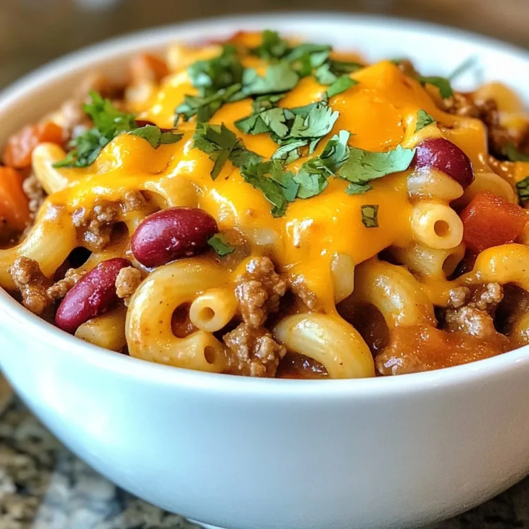 - 1 pound ground beef or ground turkey - 1 medium onion, finely diced - 2 cloves garlic, minced - 1 bell pepper, diced (choose your preferred color) - 1 can (14.5 oz) diced tomatoes, including juice - 2 cups beef broth or vegetable broth - 1 cup elbow macaroni - 1 can (15 oz) kidney beans, thoroughly rinsed and drained - 2 tablespoons chili powder - 1 teaspoon ground cumin - 1 teaspoon smoked paprika - Salt and freshly ground black pepper to taste - 1 cup shredded sharp cheddar cheese - Fresh cilantro, chopped (for garnish) To make a great Instant Pot Chili Mac, gather these main ingredients. Ground beef or turkey gives the dish its hearty base. Fresh onion, garlic, and bell pepper add flavor and texture. Diced tomatoes bring moisture and sweetness. Broth and macaroni create a comforting, creamy mix. Kidney beans add protein and fiber. Don’t forget the spices! Chili powder, cumin, and smoked paprika give the dish its signature taste. Season with salt and pepper for balance. Finally, sharp cheddar cheese melts in for richness. - Additional beans or vegetables - Different types of cheese If you want to customize your Chili Mac, consider these optional add-ins. You can add more beans like black beans or pinto beans for extra protein. Chopped zucchini, corn, or carrots can add color and nutrition. For cheese lovers, try using pepper jack or mozzarella for a fun twist. - Fresh cilantro - Sour cream and jalapeños Toppings can elevate your dish. Fresh cilantro adds a bright flavor. A dollop of sour cream brings creaminess. If you like heat, jalapeños are a tasty choice. These toppings not only look good but also add layers of flavor to your Chili Mac. Enjoy experimenting with different combinations! {{ingredient_image_2}} - Sautéing the meat: First, set your Instant Pot to the Sauté mode. Add 1 pound of ground beef or turkey. Use a spatula to break up the meat. Cook it until it turns brown. If there is extra fat, drain it carefully. - Adding vegetables and aromatics: Next, add 1 medium onion, 2 cloves of minced garlic, and 1 diced bell pepper. Stir the mixture for 3 to 4 minutes. You want the onion to become clear and the veggies to soften. - Incorporating spices: Now, sprinkle in 2 tablespoons of chili powder, 1 teaspoon of ground cumin, and 1 teaspoon of smoked paprika. Add salt and pepper to taste. Stir well and let the spices cook for about 1 minute. This helps bring out their flavors. - Mixing in other ingredients: After the spices cook, pour in 1 can of diced tomatoes with juices, 2 cups of broth, 1 cup of elbow macaroni, and 1 can of kidney beans. Mix everything well to combine. - Setting the Instant Pot: Secure the lid tightly. Make sure the valve is set to Sealing. Select the Manual or Pressure Cook setting and set the timer for 5 minutes at high pressure. - Performing quick release: When the cooking time ends, carefully switch the valve to Venting for a quick release. Watch for hot steam as it escapes. - Stirring in cheese: Open the lid and add 1 cup of shredded sharp cheddar cheese. Stir until the cheese melts and makes a creamy sauce. - Tips for serving: Scoop the chili mac into bowls. Top with chopped cilantro for freshness. For extra flair, add a dollop of sour cream and jalapeño slices. Enjoy your comforting meal! To make the best chili mac, start by browning your meat well. This step adds depth and flavor. Use medium-high heat and break the meat apart. Cook until it is brown and no longer pink. This usually takes about 5-7 minutes. If you see excess fat, drain it out. Next, balance your spices for great flavor. Use chili powder, cumin, and smoked paprika. These spices create a warm and rich taste. Start with the amounts in the recipe, then adjust to your liking. Add salt and pepper to enhance all the flavors. Taste as you go to find your perfect mix. When using your Instant Pot, avoid common mistakes. One mistake is not sealing the lid properly. Always check that the valve is set to "Sealing." If not, your chili mac will not cook right. Another mistake is overfilling the pot. Keep your ingredients below the max fill line for safety. Cleaning your Instant Pot is easy. Make sure to clean the lid, sealing ring, and pot after each use. Use warm, soapy water to wash the pot. The sealing ring can hold odors, so change it if needed. Always dry everything well before storing. Pair your chili mac with a side salad for balance. A simple green salad with a light dressing works great. You can also add tortilla chips for crunch. They add a fun texture and flavor contrast. For presentation, serve the chili mac in nice bowls. Top each serving with fresh cilantro. You can also add a dollop of sour cream. Add jalapeño slices for a spicy kick. This will make your dish look and taste even better! Pro Tips Choose Your Protein: Feel free to substitute ground beef with ground turkey or even a plant-based meat alternative for a healthier option. Cheese Variations: Mix different types of cheese such as Monterey Jack or Pepper Jack for a unique flavor profile. Spice Level: Adjust the chili powder and add crushed red pepper flakes if you prefer a spicier chili mac. Meal Prep Friendly: This recipe can be made in advance and stored in the fridge for up to 3 days or frozen for later enjoyment. {{image_4}} You can switch the ground beef or turkey for plant-based proteins. Try lentils or black beans for a great taste. These options add fiber and are healthy. You can also use crumbled tempeh or tofu for a unique twist. If you want alternatives to beef or turkey, consider chicken or pork. Each choice gives a different flavor but keeps the dish comforting. To make your chili mac mild, skip the chili powder. You can use sweet paprika instead. For a spicy kick, add more chili powder or some diced jalapeños. Experiment with hot sauce to find your perfect heat. To enhance flavor, try adding a splash of lime juice or a pinch of sugar. These tips will brighten up your dish. You can use gluten-free pasta if needed. Look for rice or corn-based elbow macaroni. They work well in this recipe and taste great. For a fun twist, try different pasta shapes like shells or rotini. Each shape holds the sauce and cheese differently, making your meal exciting. To keep your chili mac fresh, first let it cool down. You can leave it on the counter for about 30 minutes. After that, you can store it in airtight containers. Here are some great options: - Glass containers - Plastic containers with tight lids - Reusable silicone bags Make sure to fill the containers enough but leave some space at the top. This helps prevent spills. When you're ready to eat your chili mac, you have two good options to reheat it: in the microwave or on the stovetop. - Microwave: Place a serving in a bowl. Cover it with a microwave-safe lid or a paper towel. Heat it for 1-2 minutes, stopping to stir halfway. This helps heat it evenly. - Stovetop: Put your chili mac in a pan over low heat. Stir it often to keep it from sticking. Add a splash of broth or water if it seems dry. To keep the texture nice, avoid overheating. If you want to save your chili mac for later, freezing is a great option. Here are some tips: - Use freezer-safe containers, or heavy-duty freezer bags. - Label each container with the date. This way, you’ll know how long it’s been stored. When you want to eat it again, take it out of the freezer. Place it in the fridge overnight to thaw. For quick thawing, you can use the microwave. Reheat it using the stovetop or microwave methods mentioned above. Cooking chili mac in an Instant Pot takes about 30 minutes. This includes prep and cooking time. You need 10 minutes to gather your ingredients and chop the vegetables. The actual cooking time is only 5 minutes under high pressure. After that, you do a quick release, which only takes a minute or two. So, you can enjoy a warm meal in no time! Yes, you can use whole grain pasta! It adds a nice texture and is a healthier choice. Whole grain pasta cooks well in the Instant Pot. Just remember to adjust the cooking time if needed. If you find that your whole grain pasta needs extra cooking, add just a minute more to the pressure time. Leftover chili mac is great for many things! You can reheat it as-is for a quick meal. Try turning it into chili mac stuffed peppers. Just hollow out bell peppers, fill them with the chili mac, and bake. You can also make a chili mac casserole by layering it with cheese and baking until bubbly. The options are endless! This blog post covered how to make chili mac in an Instant Pot. We explored main ingredients, optional add-ins, and great toppings. I shared step-by-step instructions, tips, and variations to customize your dish. Remember, you can tweak the spice level or proteins to fit your taste. With these insights, you can create a delicious meal that everyone loves. Enjoy your cooking and share your chili mac journey!