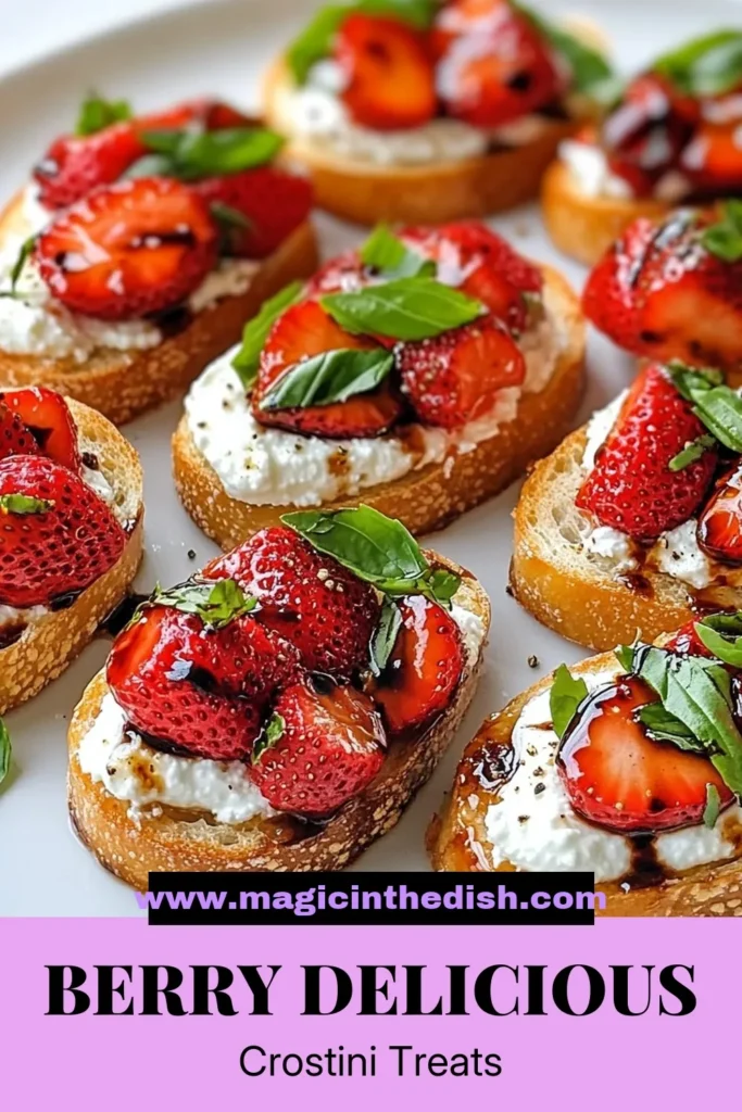 Indulge in the delightful flavors of balsamic strawberry crostini, an easy crostini recipe perfect for fresh ricotta appetizers. This gourmet bruschetta recipe combines fresh strawberries, honey, and basil for a stunning strawberry basil appetizer. Ready in just 25 minutes, it's perfect for your next gathering. Try this easy recipe today and impress your guests! Save for later! #BalsamicStrawberryCrostini #CrostiniRecipe #FreshRicotta #AppetizerIdeas