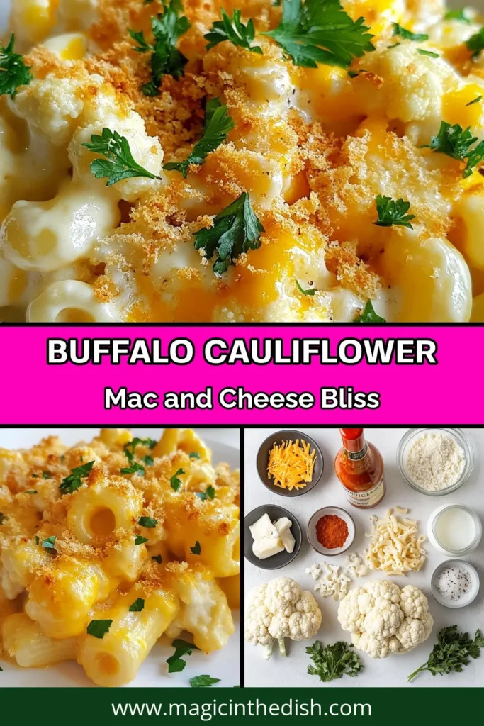 Indulge in a deliciously creamy Buffalo Cauliflower Mac and Cheese that brings a spicy twist to a classic favorite! This Vegetarian Buffalo Mac and Cheese is the perfect Healthy Mac and Cheese Alternative, packed with flavor and nutrients. Try this Spicy Vegan Mac and Cheese recipe for a delightful blend of cauliflower and cheesy goodness. Get the full recipe now and elevate your meal game! #BuffaloCauliflowerMacandCheese #HealthyEating #VeganRecipes #ComfortFood