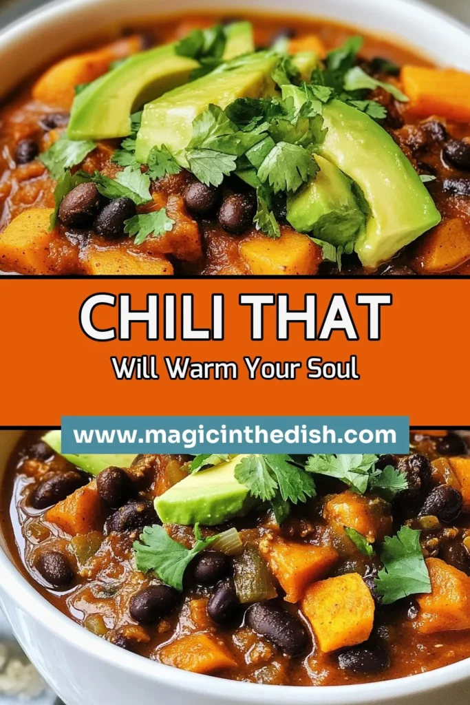 Discover the delightful flavors of sweet potato black bean chili, a perfect vegetarian chili recipe for any day of the week! This easy chili with sweet potatoes combines healthy ingredients for a nutritious meal that everyone will love. Packed with black beans, diced tomatoes, and spices, it's a must-try in your healthy sweet potato recipes collection. Ready for a delicious bowl? Click for the full recipe and save to your favorites! #SweetPotatoBlackBeanChili #HealthyEating #VegetarianRecipes #EasyChili