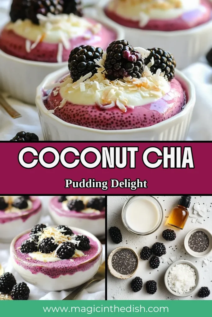 Indulge in our delicious Blackberry Coconut Chia Pudding, a fantastic addition to your healthy chia seed recipes collection. This vegan dessert recipe combines creamy coconut milk pudding with nutritious chia seeds and fresh blackberries, making it a perfect guilt-free treat! Easy to prepare, this chia pudding with berries is great for snacking or dessert. Get the recipe and delight your taste buds today! #VeganDessert #HealthyRecipes #ChiaPudding #CoconutMilkPudding