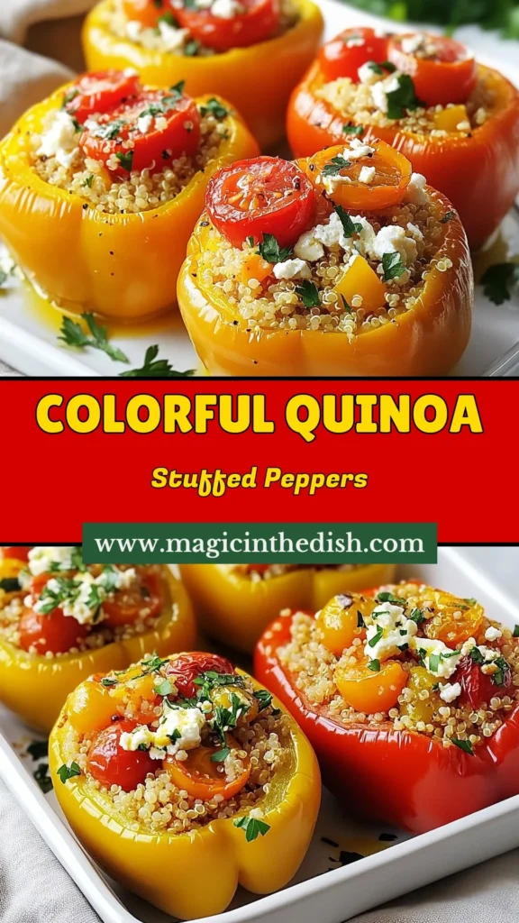 Looking for a delicious Mediterranean quinoa recipe? Try these stuffed bell peppers, packed with healthy ingredients like chickpeas and feta cheese. These vegetarian quinoa dishes are perfect for a wholesome meal. Easy to prepare and full of flavor, these healthy stuffed peppers are sure to impress. Save this recipe for a nutritious dinner idea! #MediterraneanQuinoa #StuffedPeppers #HealthyEating #VegetarianRecipes