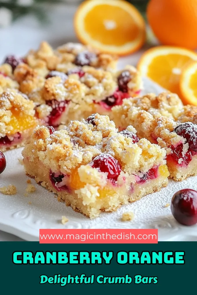 Indulge in these delicious cranberry orange bars! This easy crumb bars recipe combines the tartness of fresh cranberries and bright citrus flavors to create the perfect holiday dessert bars. Ideal for gatherings, these easy cranberry dessert treats are sure to impress. Bake a batch today and brighten your holiday table! Don’t forget to save the recipe for later! #CranberryOrangeBars #CrumbBarsRecipe #HolidayDessertBars #CitrusCrumbBars