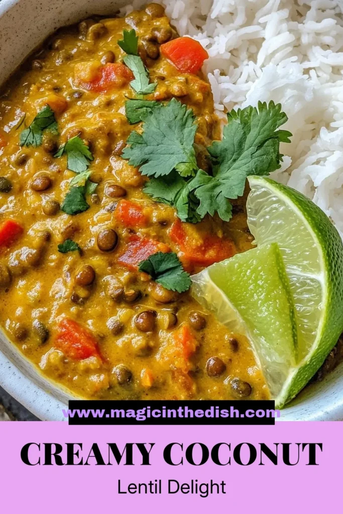 Discover the delightful Creamy Coconut Lentil Curry, a vegan lentil curry recipe that's both easy and healthy! Made with rich coconut milk, fresh vegetables, and flavorful spices, this coconut milk curry perfectly complements any meal. Ideal for meal prep, this healthy curry with vegetables will soon be a favorite in your kitchen. Try it today and savor every bite! Save this easy lentil recipe for later! #CoconutLentilCurry #VeganRecipes #HealthyEating #EasyCooking
