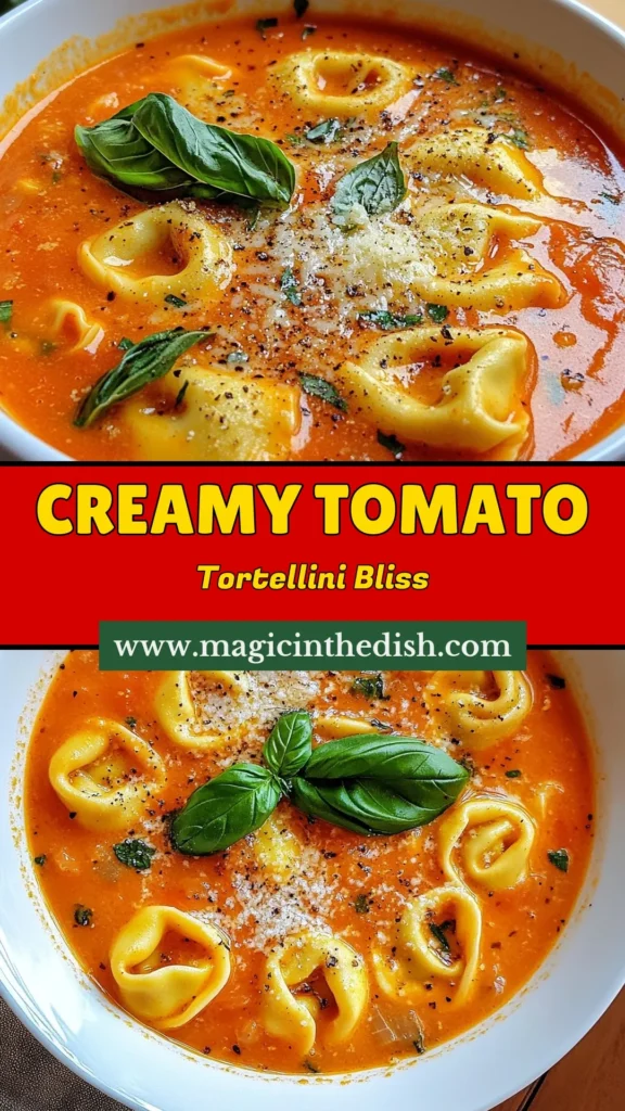 Warm up with this creamy tomato tortellini soup that’s both easy and delicious! This easy tortellini soup recipe showcases the perfect blend of flavors, making it a go-to choice among vegetarian soup recipes. Indulge in this comforting food soup, ideal for chilly nights. Ready in just 30 minutes, it’s perfect for family dinners. Don’t miss out on this creamy soup with tortellini – save this recipe now! #TortelliniSoup #VegetarianRecipe #ComfortFood #EasySoup