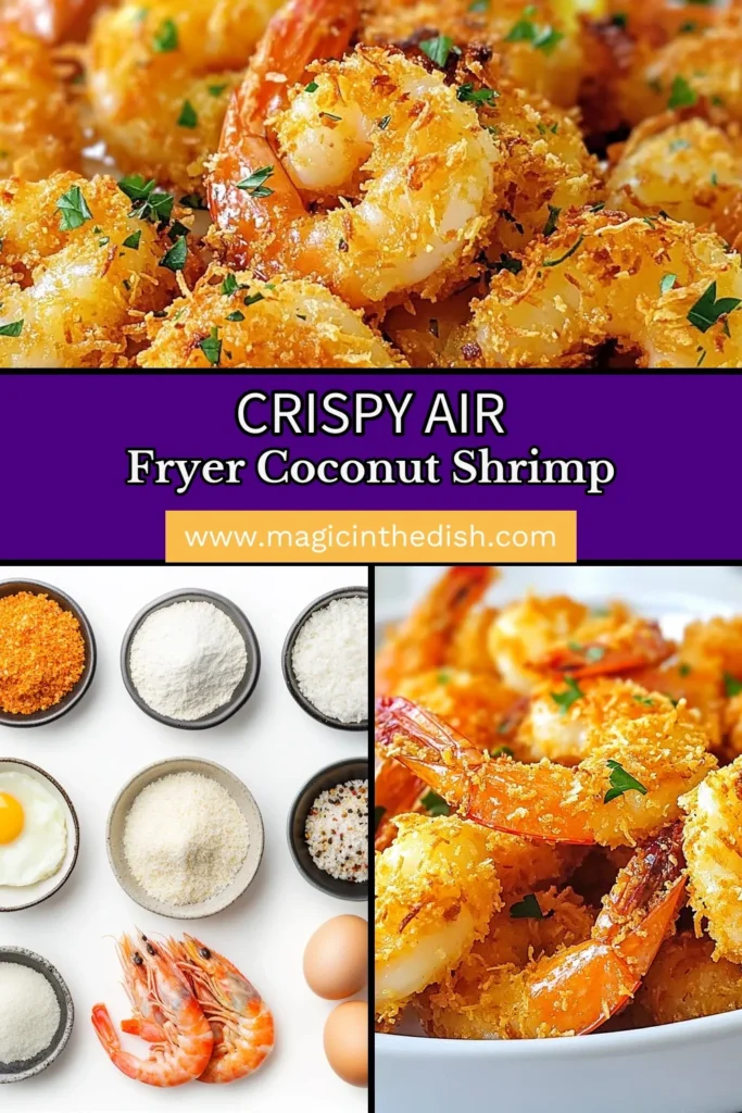 Indulge in the tropical flavors of Air Fryer Coconut Shrimp with this easy shrimp air fryer recipe! Discover how to make crispy coconut shrimp using panko for extra crunch in just 20 minutes. Perfect as an appetizer for gatherings, this delightful tropical shrimp appetizer will impress your guests. Get ready to savor every bite of this delicious dish! Save this recipe for later! #AirFryerCoconutShrimp #CrispyCoconutShrimp #TropicalShrimpAppetizer #EasyShrimpRecipe