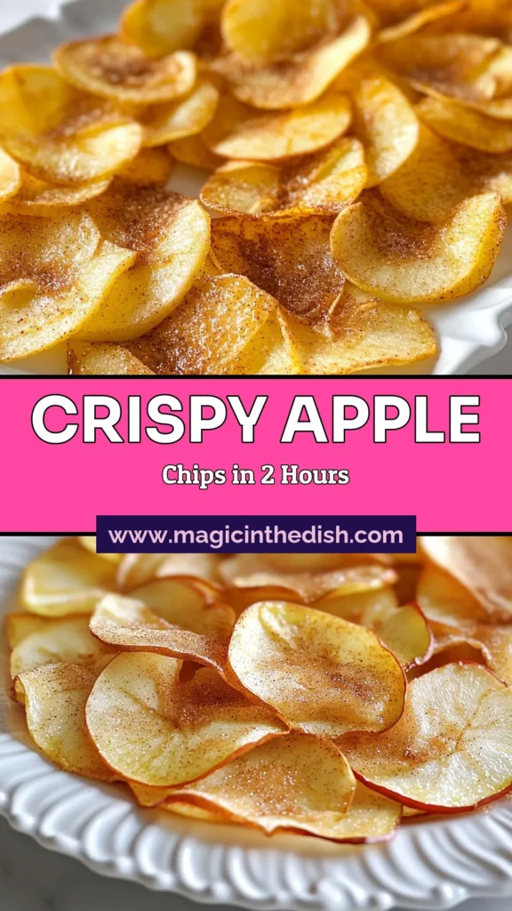 Dive into the delicious world of homemade apple chips with this easy baked apple chips recipe! Our crispy cinnamon sugar apple chips make the perfect healthy apple snacks for yourself or sharing. Made from fresh Fuji or Granny Smith apples, they're sweet, crunchy, and irresistible! Try this simple recipe today for a guilt-free treat. Don't forget to save this for later! #CrispyAppleChips #CinnamonSugarAppleChips #HealthyAppleSnacks #HomemadeAppleChips