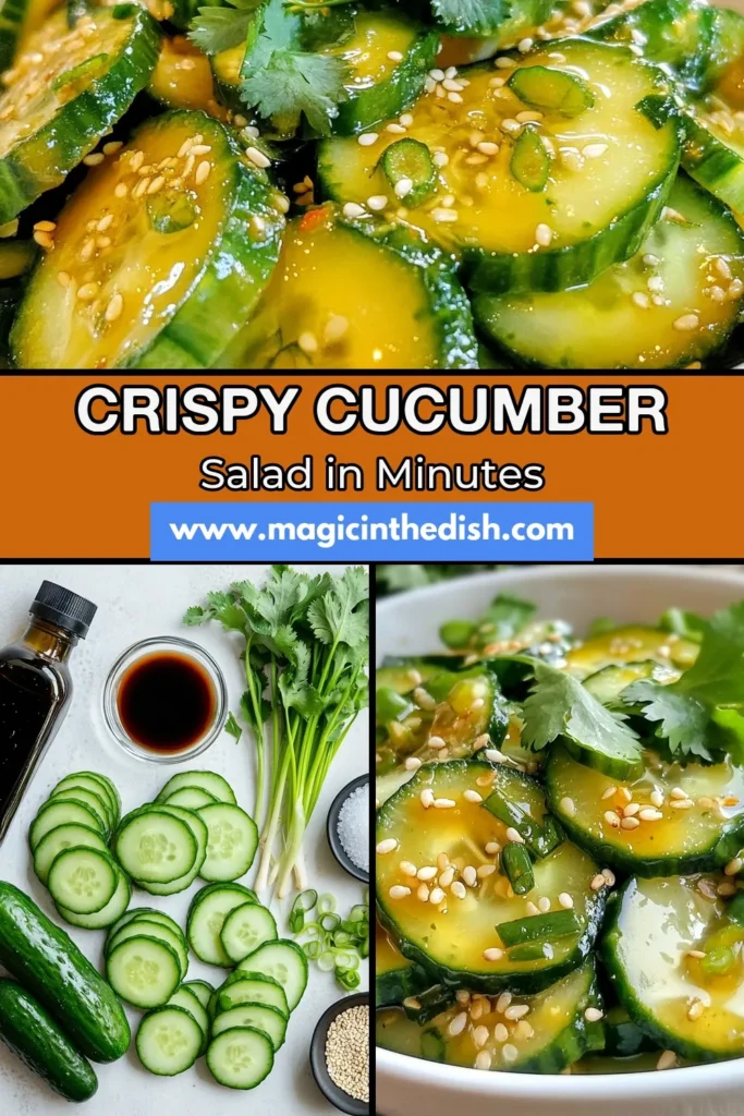Discover the refreshing and healthy Asian Cucumber Salad recipe that’s perfect for warm days! This crispy Asian cucumber salad is a quick cucumber salad that tantalizes your taste buds with its zesty dressing. It’s an ideal healthy cucumber side dish that complements any meal. Dive into this easy-to-make recipe and impress your family and friends. Try it today and save for later! #CucumberSalad #HealthyEating #AsianRecipes #QuickRecipes