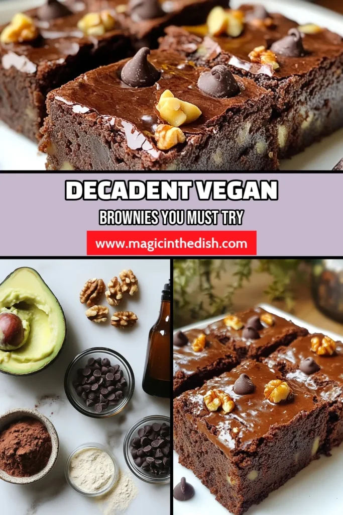 Indulge in these delicious vegan chocolate brownies made with creamy avocado for a guilt-free treat! This avocado brownies recipe is not only healthy, but it's also a fantastic dairy-free dessert option that will satisfy your sweet tooth. Perfect for anyone craving plant-based chocolate treats, these healthy brownies are easy to make and absolutely delightful. Click to try this mouthwatering recipe and save for later! #VeganDessert #HealthyBrownies #DairyFree #PlantBasedTreats