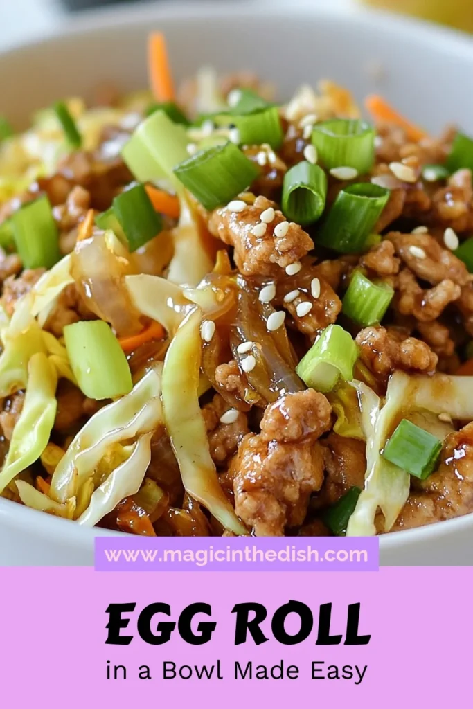 Craving a quick and flavorful dinner? Try this egg roll in a bowl! This healthy egg roll recipe is packed with ground chicken stir fry, making it a nutritious, low sodium egg roll option that's perfect for busy nights. With just 25 minutes of prep time, you can whip up this delicious and easy dinner recipe that the whole family will love. Save and try it tonight! #EggRollInABowl #HealthyRecipes #EasyDinner #GroundChickenStirFry