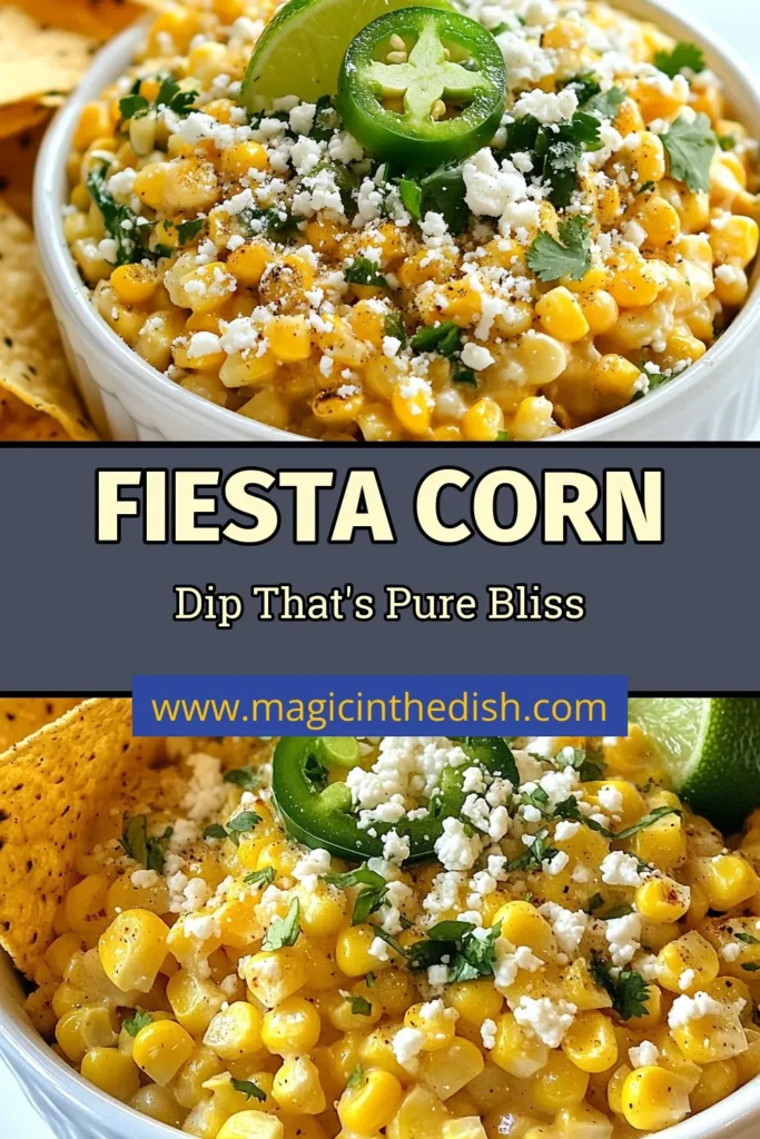 Looking for the perfect party appetizer? Try this Fiesta Mexican Street Corn Dip! This easy Mexican dip for parties features a creamy blend of grilled corn, cream cheese, cotija cheese, and jalapeño for a burst of flavor. Perfect for dipping with tortilla chips, this Grilled Corn Dip Recipe is a crowd-pleaser. Chill it for at least 30 minutes for the best taste! Save and make it today! #FiestaMexicanStreetCornDip #CornDip #PartyFood #MexicanFood
