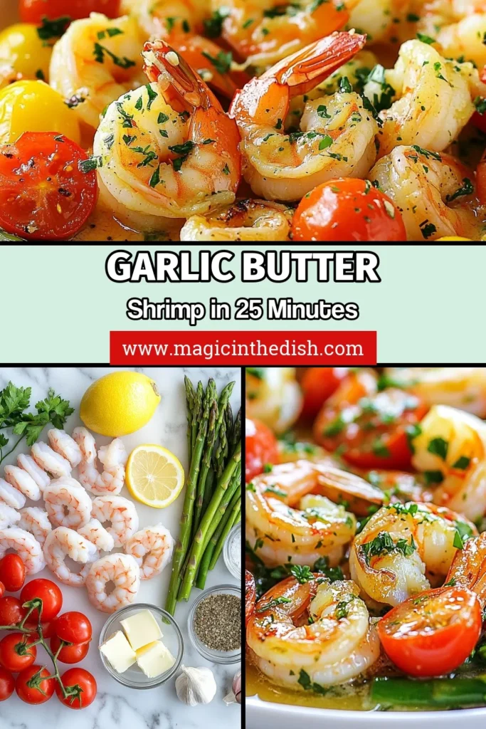 Elevate your dinner game with this easy sheet pan shrimp recipe! Enjoy delicious garlic butter shrimp alongside vibrant roasted vegetables like asparagus and cherry tomatoes. This quick garlic shrimp recipe is perfect for busy nights, allowing you to whip up a mouthwatering baked shrimp and vegetables in just 25 minutes. Try this flavorful meal today and bring joy to your dinner table! Save this recipe now! #SheetPanShrimp #GarlicButterShrimp #EasyShrimpDinner #QuickDinnerRecipes