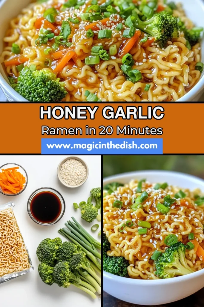 Elevate your meal with this delicious honey garlic ramen recipe! Perfect for busy nights, this easy ramen noodles dish blends savory garlic, sweet honey, and fresh veggies into a delightful bowl of quick vegetable ramen. Discover how to create a flavorful honey garlic ramen in just 20 minutes. Ready to impress your taste buds? Save this recipe and enjoy a scrumptious bowl today! #HoneyGarlicRamen #InstantRamenRecipe #EasyRamenNoodles #SesameOilRecipes