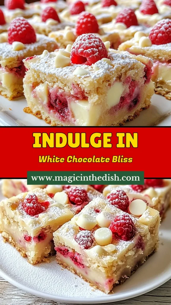 Indulge in these decadent white chocolate raspberry blondies that are sure to impress! This easy blondie dessert combines creamy white chocolate with fresh raspberries, making it the perfect treat for any occasion. Try this raspberry blondie recipe today and enjoy a delightful blend of flavor and texture. Don't miss out—save this recipe for your next baking adventure! #WhiteChocolateRaspberryBlondies #BlondieRecipe #EasyDesserts #BakingIdeas