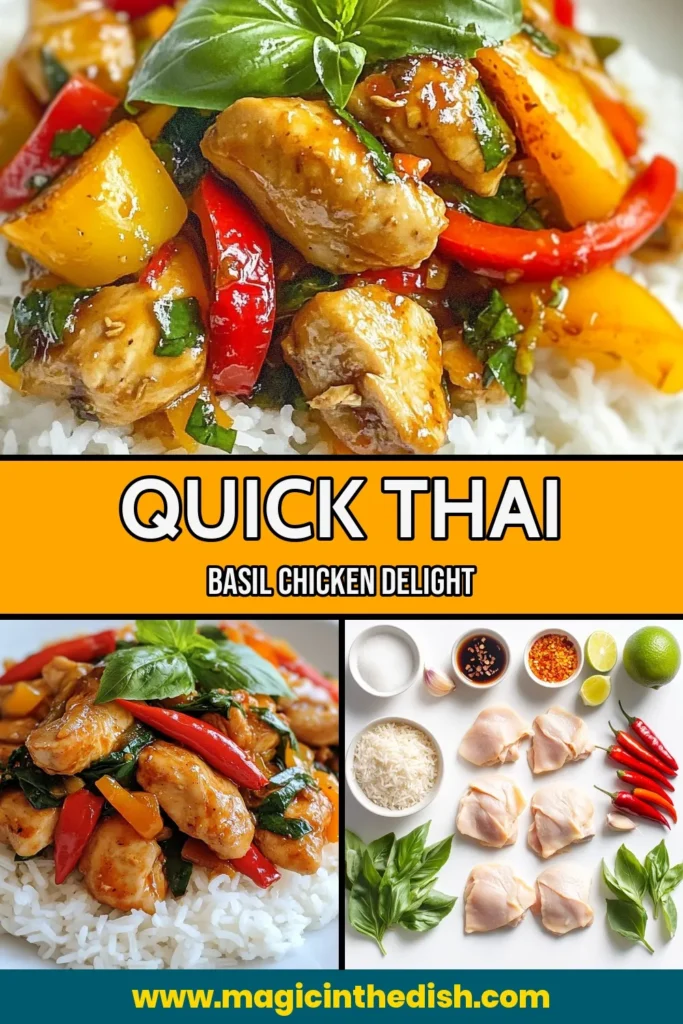 Looking for a quick chicken recipe? Try this delicious Thai basil chicken stir-fry! Bursting with flavor, this Thai basil stir-fry features tender chicken, fresh basil, and vibrant vegetables, all served over fluffy jasmine rice. Perfect for busy nights, this stir-fry recipe takes just 20 minutes to make. Save it for your meal prep and impress your family tonight! #ThaiBasilChicken #StirFryRecipe #QuickChickenRecipes #JasmineRiceDish