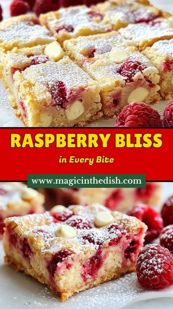 Indulge in the delightful flavors of Raspberry White Chocolate Blondies with this easy blondie recipe! Perfectly sweet and buttery, these blondies with fresh raspberries and creamy white chocolate create a treat that’s hard to resist. Ideal for any occasion, these raspberry desserts will impress your family and friends. Bake up a batch today and enjoy a deliciously satisfying dessert! Save this recipe and get baking! #RaspberryBlondies #WhiteChocolateDesserts #RaspberryDesserts #BlondieRecipe