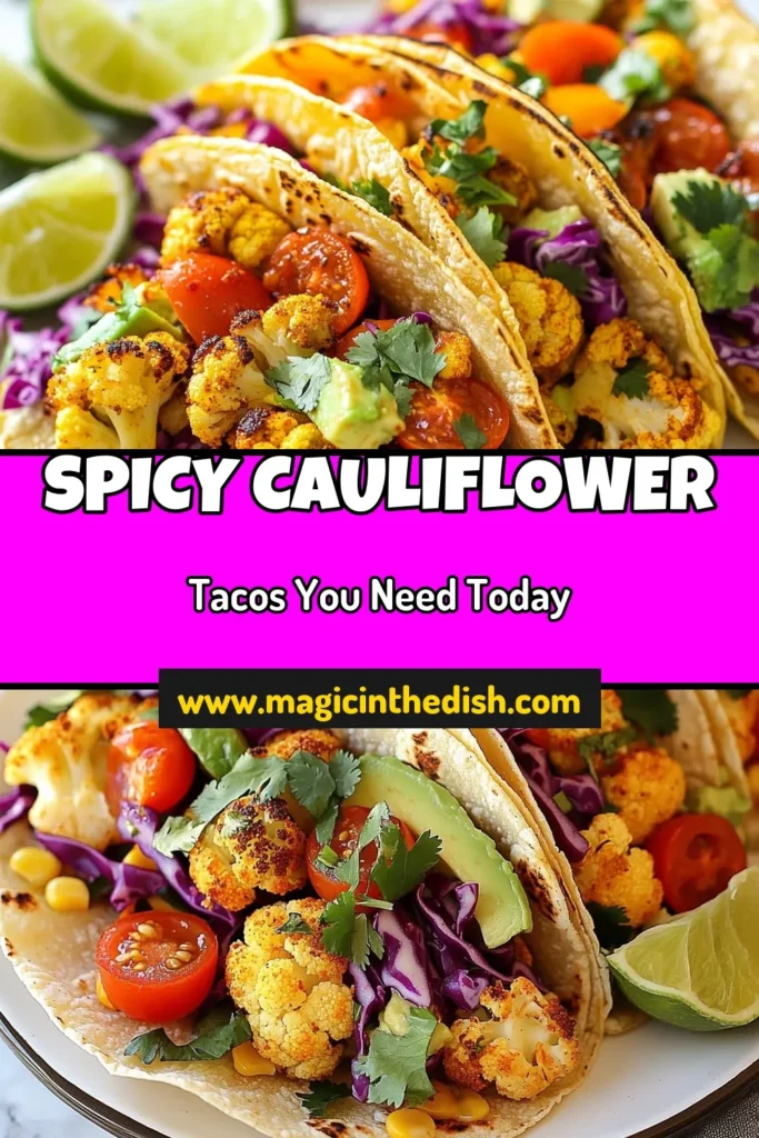 Discover the ultimate spicy roasted cauliflower tacos, a must-try in your collection of vegan taco recipes! These easy vegetarian tacos are packed with healthy taco fillings and topped with vibrant cauliflower taco toppings like fresh avocado and crunchy cabbage. Perfect for weeknight dinners, your taste buds will thank you. Save this recipe for a delicious, nutritious meal that’s sure to impress! #VeganTacos #HealthyEating #TacoRecipe #RoastedCauliflower