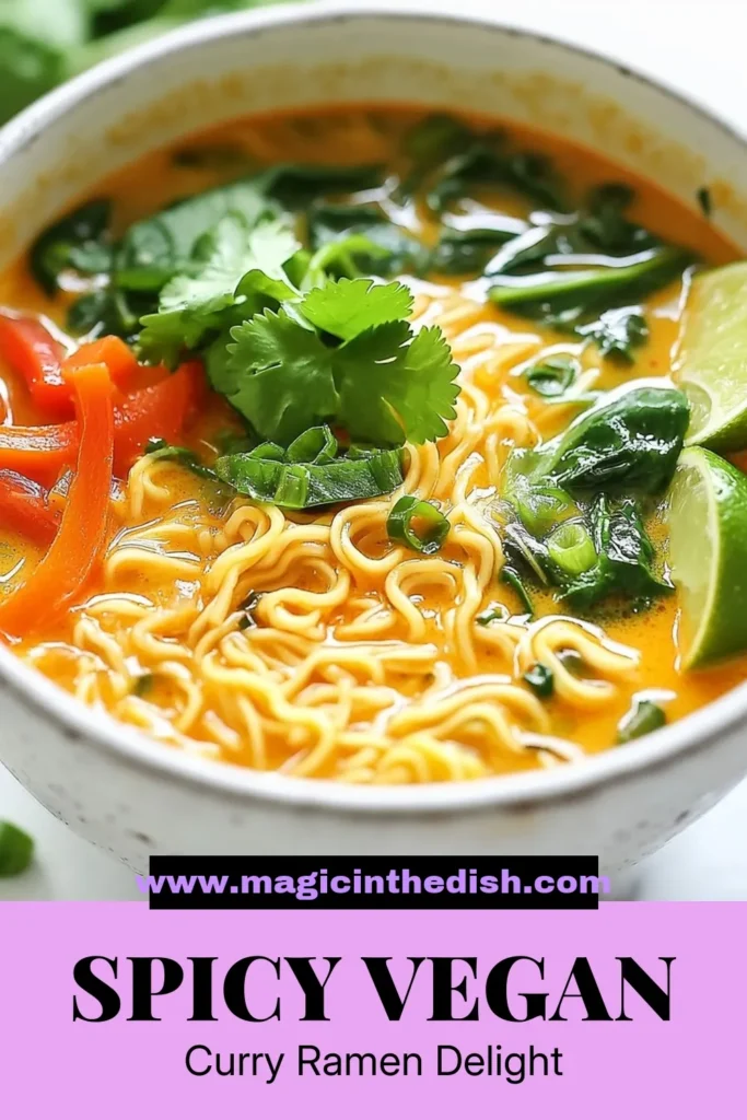 Savor the rich flavors of this spicy vegan curry ramen! This easy vegan ramen recipe combines gluten-free ramen, creamy coconut milk curry, and hearty chickpeas for a delicious meal. Perfect for a quick dinner, this vegan curry ramen is a fantastic warming dish that's also gluten-free. Try it today and elevate your plant-based cuisine! Save this recipe for a cozy night in! #VeganCurry #RamenRecipe #GlutenFree #ChickpeaCurry