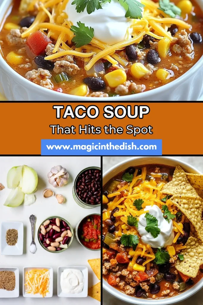 Looking for a delicious meal that's easy to make? Try this loaded taco soup recipe! Packed with flavor, this hearty taco soup features ground turkey, beans, and spicy seasonings. Perfect for cozy nights, this easy taco soup is a crowd-pleaser. Top your taco soup with beans, cheddar cheese, and sour cream for the ultimate comfort food experience. Save this recipe and enjoy a comforting bowl tonight! #TacoSoup #HeartySoup #EasyDinner #GroundTurkeyRecipes