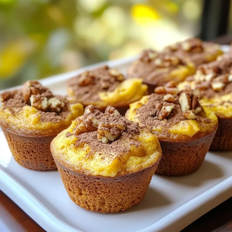 To make healthy pumpkin muffins, you'll need a few simple ingredients. Here’s what you’ll need: - 1 cup of pure pumpkin puree (canned or fresh) - 1/4 cup of unsweetened applesauce - 1/2 cup of maple syrup or honey - 1/4 cup of melted coconut oil - 2 large eggs at room temperature - 1 teaspoon of pure vanilla extract - 1 1/2 cups of whole wheat flour - 1 teaspoon of baking soda - 1 teaspoon of baking powder - 1 teaspoon of pumpkin pie spice - 1/2 teaspoon of fine salt - 1/2 cup of chopped walnuts or pecans (optional) - 1/2 cup of dark chocolate chips (optional) These ingredients come together to form a moist and tasty muffin. The pumpkin puree gives it a rich flavor and color. The applesauce helps keep the muffins moist without adding extra fat. Maple syrup or honey provides natural sweetness, while coconut oil adds a lovely richness. I love using whole wheat flour for a nutty taste and added fiber. Don’t worry if you want to mix things up—adding nuts or chocolate chips is a fun option! Each ingredient plays a role in making these muffins both healthy and delicious. {{ingredient_image_2}} - Preheat the oven to 350°F (175°C). - Prepare a muffin tin by lining it with paper liners or using cooking spray. - In a large bowl, mix together pumpkin puree, applesauce, maple syrup or honey, melted coconut oil, eggs, and vanilla. - Use a whisk to blend until smooth and creamy. - In another bowl, whisk together whole wheat flour, baking soda, baking powder, pumpkin pie spice, and salt. - Ensure there are no lumps in the dry mix. - Gradually add the dry ingredients into the wet mix. - Stir gently until just combined. A few lumps are okay. - If you like, fold in chopped walnuts or dark chocolate chips. - Distribute the batter into muffin cups, filling each about three-quarters full. - Place the muffin tin in the oven and bake for 18-22 minutes. - Check for doneness by inserting a toothpick into the center; it should come out clean or with a few moist crumbs. - Allow the muffins to cool for 5 minutes in the pan before transferring them to a wire rack. To make your muffins moist, use room temperature ingredients. This helps them blend better. Cold eggs or oil can lead to lumps. Also, do not overmix the batter. Gently stir until just combined. A few lumps are okay and will help keep the muffins fluffy. If you want to cut sugar, use lower glycemic options. Maple syrup or honey adds sweetness without spikes. You can also use gluten-free flour. This makes the muffins suitable for people with gluten issues. Just swap it one-to-one with whole wheat flour. For a lovely finish, dust your muffins with cinnamon. This adds a warm, inviting look. Arrange them on a pretty platter. You can serve with seasonal decorations like small pumpkins or colorful leaves. This makes your muffins even more appealing for fall. Pro Tips Use Fresh Pumpkin: For the best flavor, consider using fresh pumpkin puree instead of canned. Roast a small pumpkin, scoop out the flesh, and blend until smooth. Room Temperature Ingredients: Ensure your eggs and any other refrigerated ingredients reach room temperature before mixing. This helps create a smoother batter and better texture. Avoid Overmixing: When combining wet and dry ingredients, mix just until incorporated. Overmixing can lead to dense muffins, so leave a few lumps in the batter. Customize Your Mix-Ins: Feel free to experiment with different mix-ins such as dried cranberries, raisins, or even seeds for a variation on texture and flavor. {{image_4}} You can make your pumpkin muffins even tastier by adding spices. Try cinnamon or nutmeg for warmth. These spices bring out the pumpkin flavor. You may also add dried fruits. Cranberries or raisins add sweetness and texture. These simple changes can give your muffins a fun twist. If you follow a vegan diet, you can swap eggs for flax eggs. Just mix one tablespoon of flaxseed meal with three tablespoons of water. Let it sit until it thickens. You can also use applesauce instead of eggs. This keeps your muffins moist. For gluten-free muffins, use alternative flours like almond or oat flour. This way, everyone can enjoy your tasty treats. Want to boost the nutrition? Add seeds like chia or flax to the batter. They pack extra fiber and healthy fats. You can also mix in nuts for crunch. Chopped walnuts or pecans add a lovely texture. If you prefer nut butter, try adding it to the batter for richer flavor. Each mix-in creates a unique muffin experience. You can store unbaked muffin batter in the fridge. Use an airtight container. It lasts up to 24 hours. For longer storage, freeze the batter. Place it in a freezer-safe bag or container. It can freeze for up to three months. When ready to bake, thaw in the fridge overnight. Stir gently before using. Once your muffins are baked, let them cool completely. Store them in an airtight container. This keeps them fresh for longer. They taste best within three days at room temperature. If you need extra time, refrigerate them. They can last up to a week in the fridge. For longer storage, freeze the muffins. Wrap them tightly in plastic wrap, then place in a freezer bag. They stay good for up to three months. To reheat muffins, use an oven or a microwave. For the oven, preheat to 350°F (175°C). Place muffins on a baking sheet for 5-10 minutes. This warms them and keeps them moist. If you use a microwave, heat for 10-15 seconds. Check to ensure they don’t overheat. You want them warm, not dry. Enjoy your muffins fresh and tasty! To make these muffins vegan, replace the eggs with flax eggs. Mix 1 tablespoon of ground flaxseed with 2.5 tablespoons of water for one egg. Let it sit for a few minutes until it thickens. You can also use a plant-based milk like almond or soy milk instead of eggs. The other ingredients, like pumpkin puree and applesauce, are already vegan. Yes, you can use applesauce or mashed bananas. These options keep the muffins moist and add natural sweetness. They may change the flavor slightly, but they will still taste great. You can also try using butternut squash puree for a similar texture and taste. Muffins are done when a toothpick inserted into the center comes out clean. If it has a few moist crumbs, that's fine, too. Bake for 18-22 minutes at 350°F (175°C). Keep an eye on them, as ovens can vary. You can add nuts like walnuts or pecans for crunch. Dark chocolate chips add sweetness. A sprinkle of cinnamon or sugar on top before baking gives a nice finish. Cream cheese frosting is another tasty option if you want something sweeter. Yes, you can freeze these muffins. Let them cool completely, then wrap each muffin tightly in plastic wrap. Place the wrapped muffins in a freezer bag. They can last up to three months in the freezer. To enjoy, thaw them overnight in the fridge or warm them in the microwave. In this post, I shared a simple recipe for delicious pumpkin muffins. You learned about the needed ingredients, step-by-step instructions, tips for the best texture, and fun variations. You can feel free to adjust this recipe for different diets and tastes. Baking should be enjoyable and stress-free. With this guide, you have everything you need to create tasty muffins. Give it a try, and enjoy the fantastic flavors you can make in your kitchen.